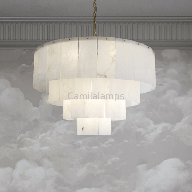Alabaster Lorry Modern Multi - Layer Round Chandelier 31" - Camilalamps - alaba-1121-1Brass-11