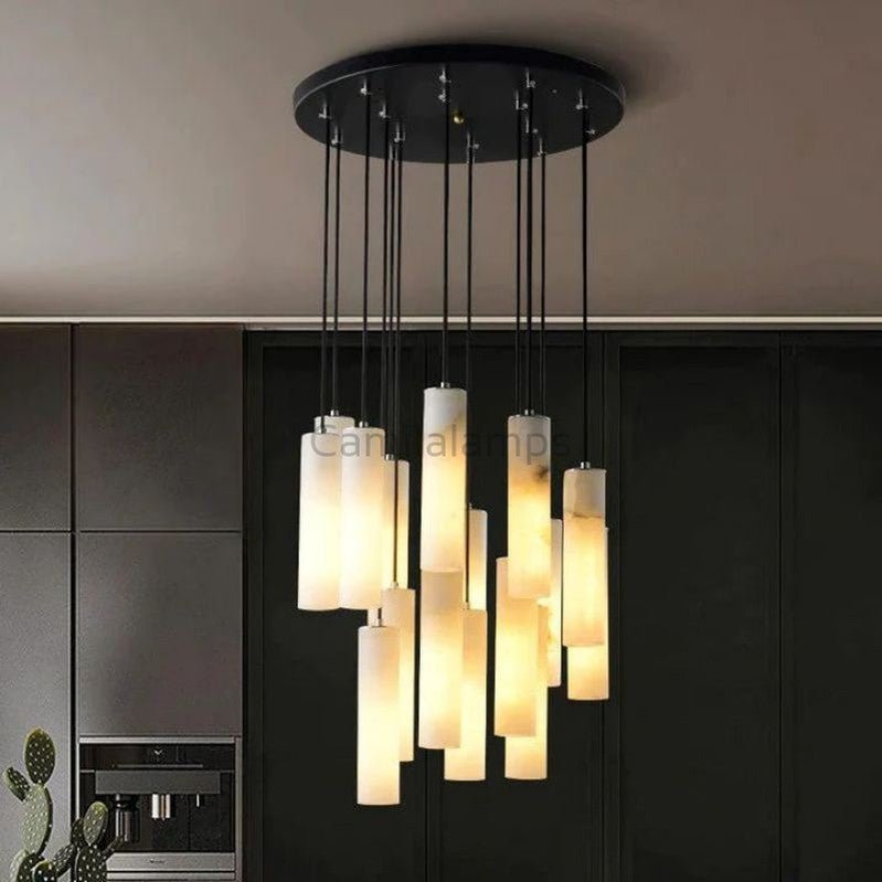 Alabaster Modern Cylindrical Round Chandelier 79"H - Camilalamps - alabas-101331