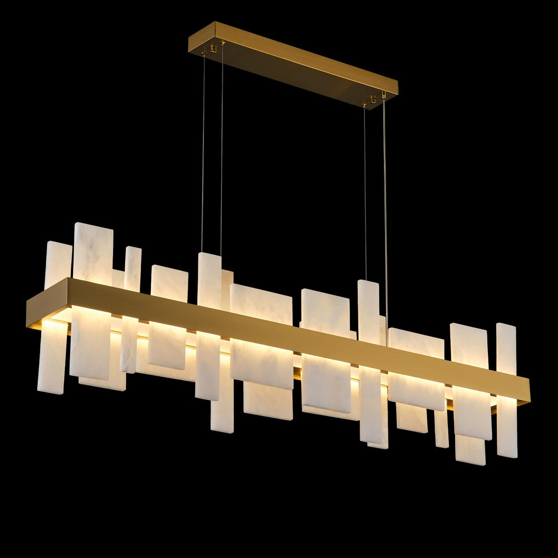 Alabaster Rectangle Chandelier, Natural Spanish Stone Texture Chandeliers, 46.8" Adjustable Alabaster Chandelier Over Table for Living Room, Bedroom, Hallway – Modern Luxury Ceiling Lighting - Camilalamps - B0F1XQXZSV