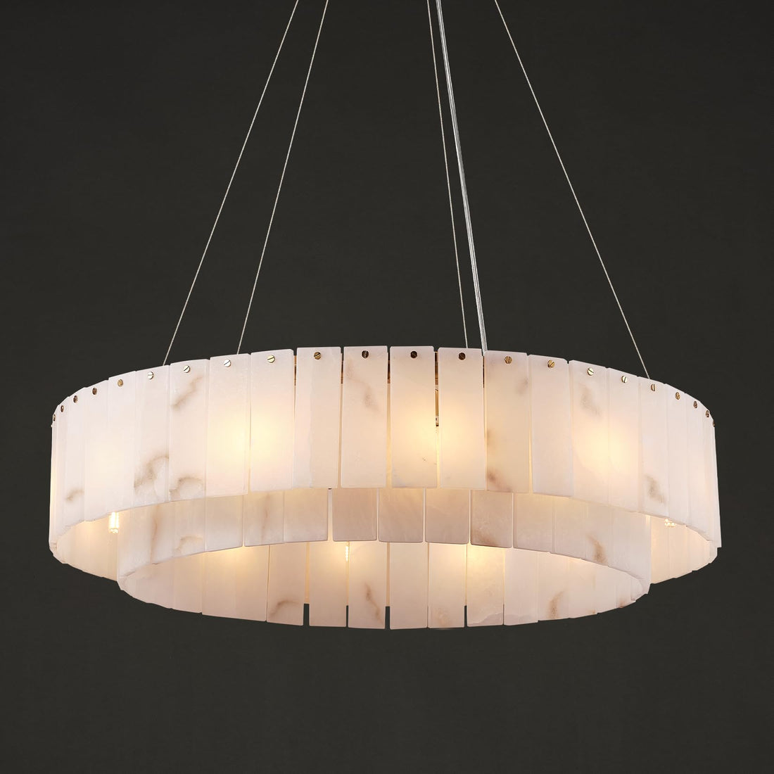 Alabaster Round Chandelier, D31 Drum Modern Chandeliers for Dining Room, Marble Rustic Chandelier Ceiling Lights, Pendant Light Fixtures, for Dining Room Bedroom Kitchen Island Living Room - Camilalamps - B0DJS8JP9Y