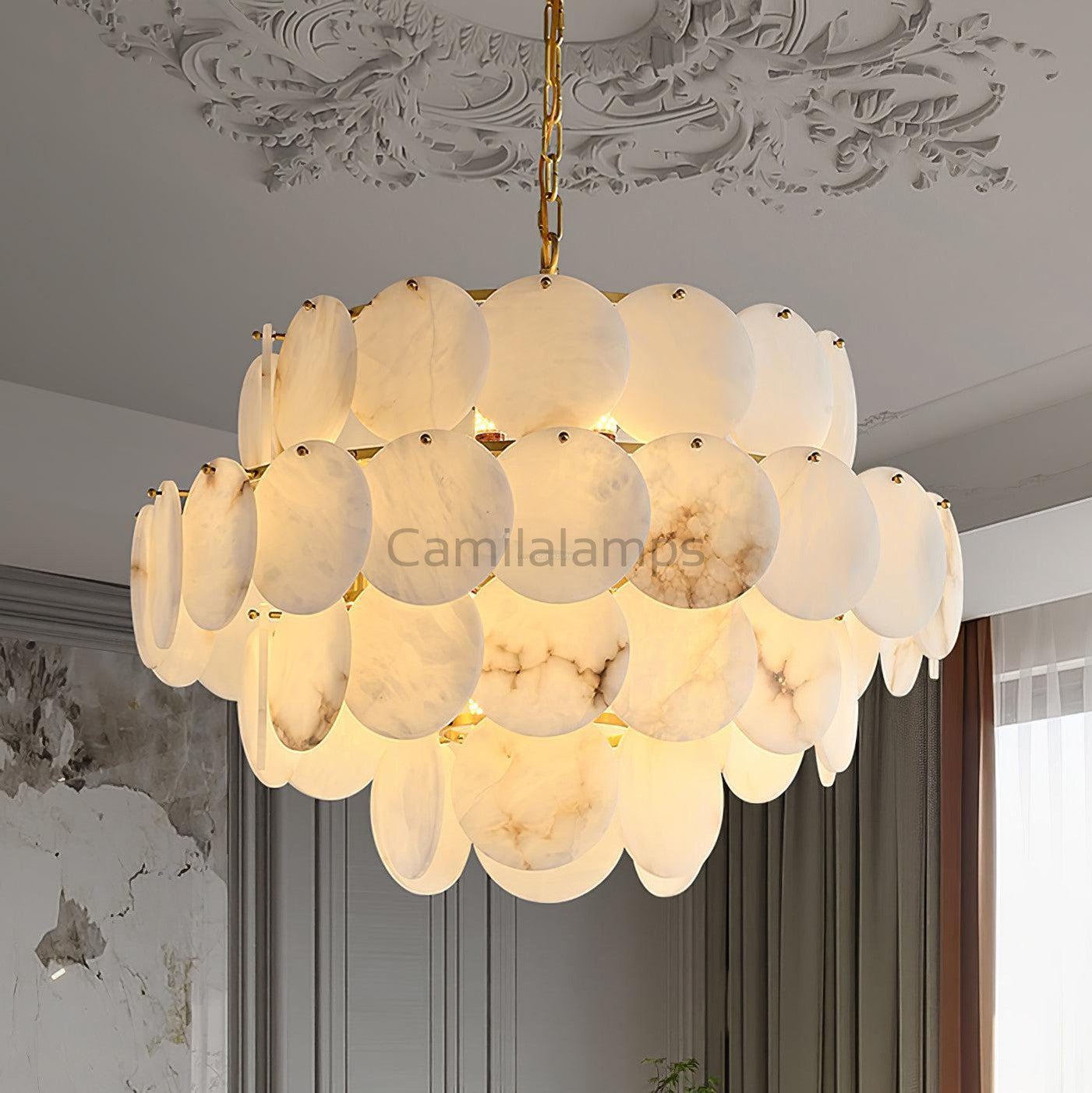 Alabaster Shell Brass Chandelier with 2/3/4/5/6 layer - Camilalamps - alaba-11723-16 lay-1Brass-16