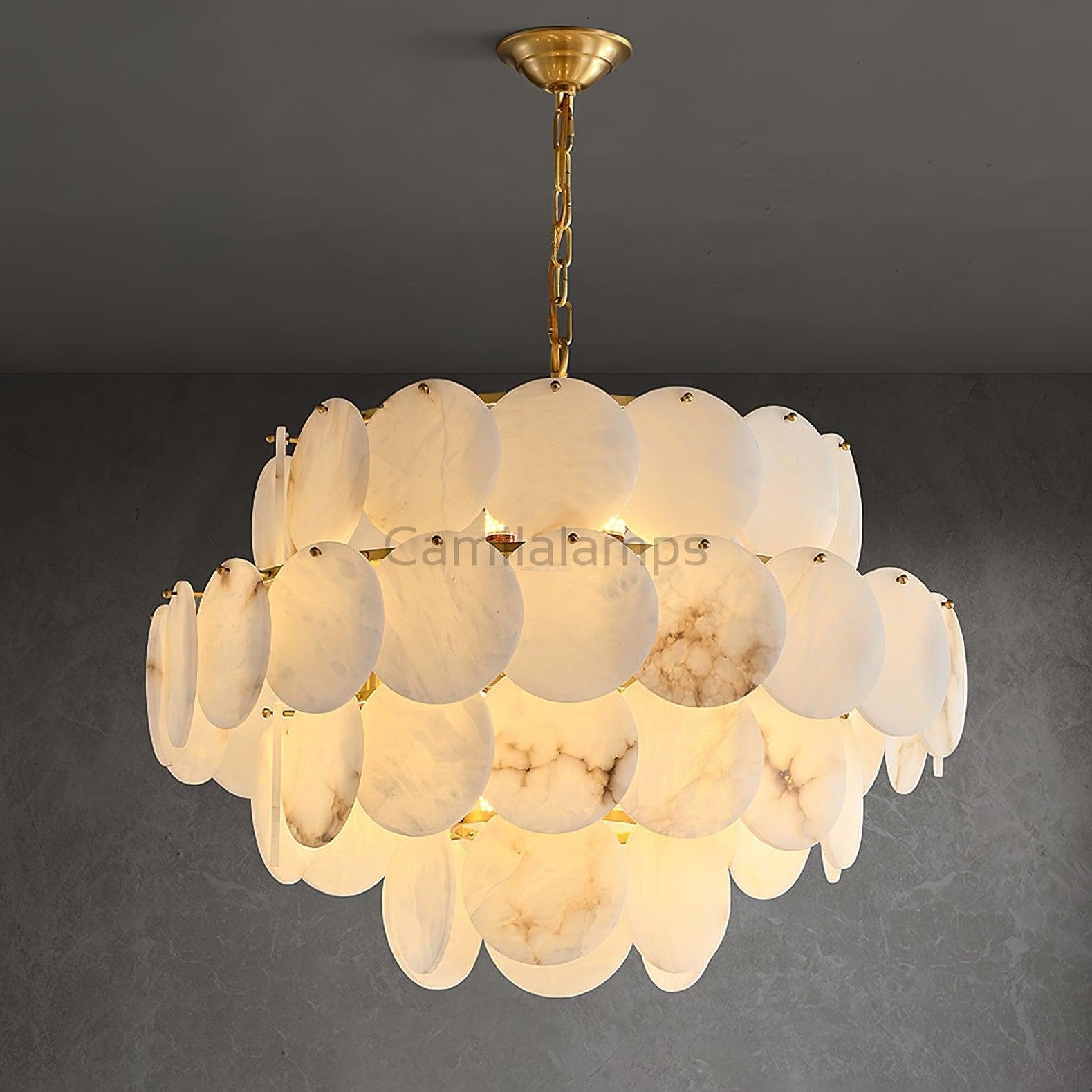 Alabaster Shell Brass Chandelier with 2/3/4/5/6 layer - Camilalamps - alaba-11723-16 lay-1Brass-16