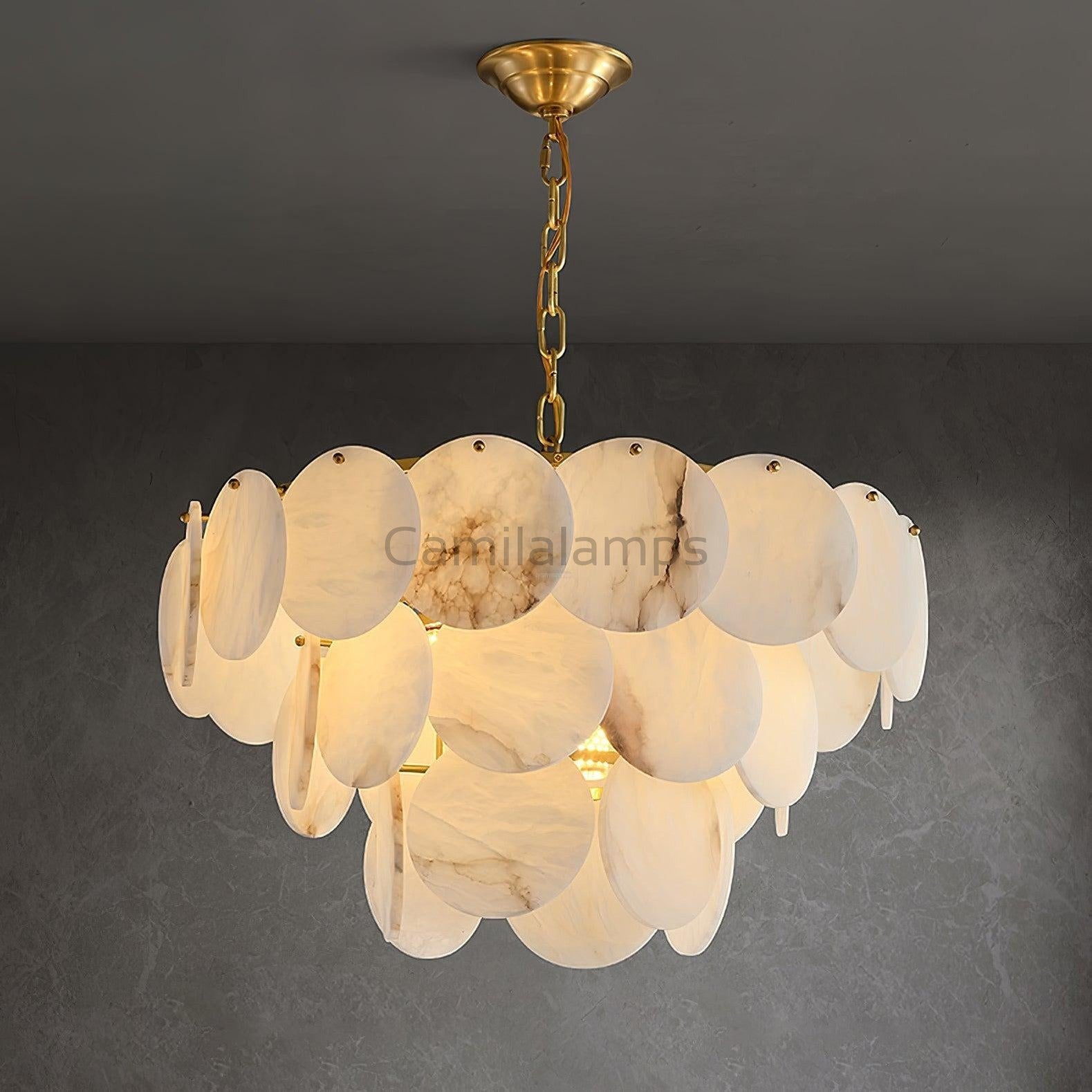 Alabaster Shell Brass Chandelier with 2/3/4/5/6 layer - Camilalamps - alaba-11723-16 lay-1Brass-16