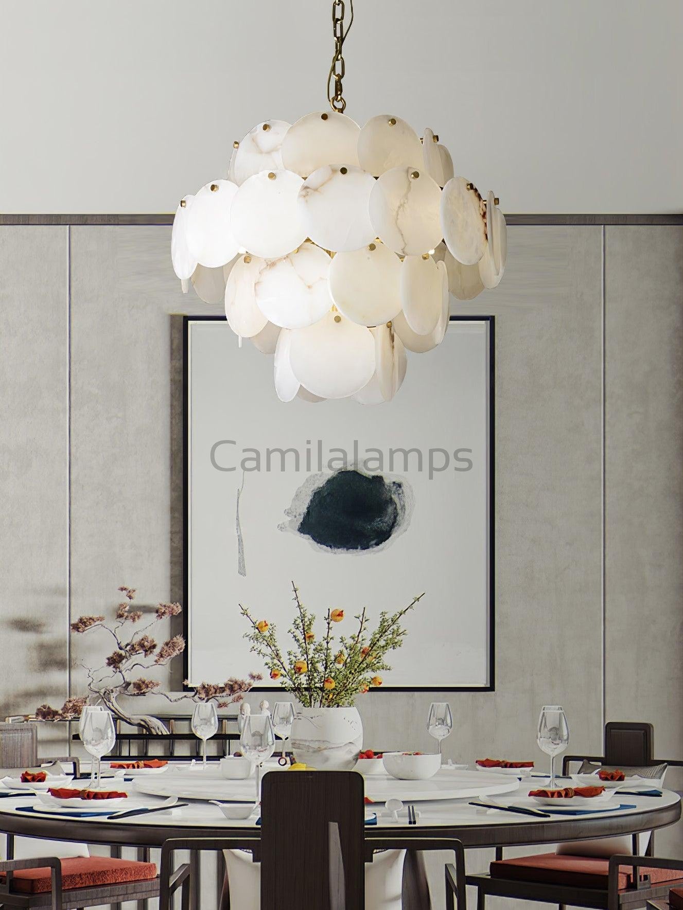 Alabaster Shell Brass Chandelier with 2/3/4/5/6 layer - Camilalamps - alaba-11723-16 lay-1Brass-16