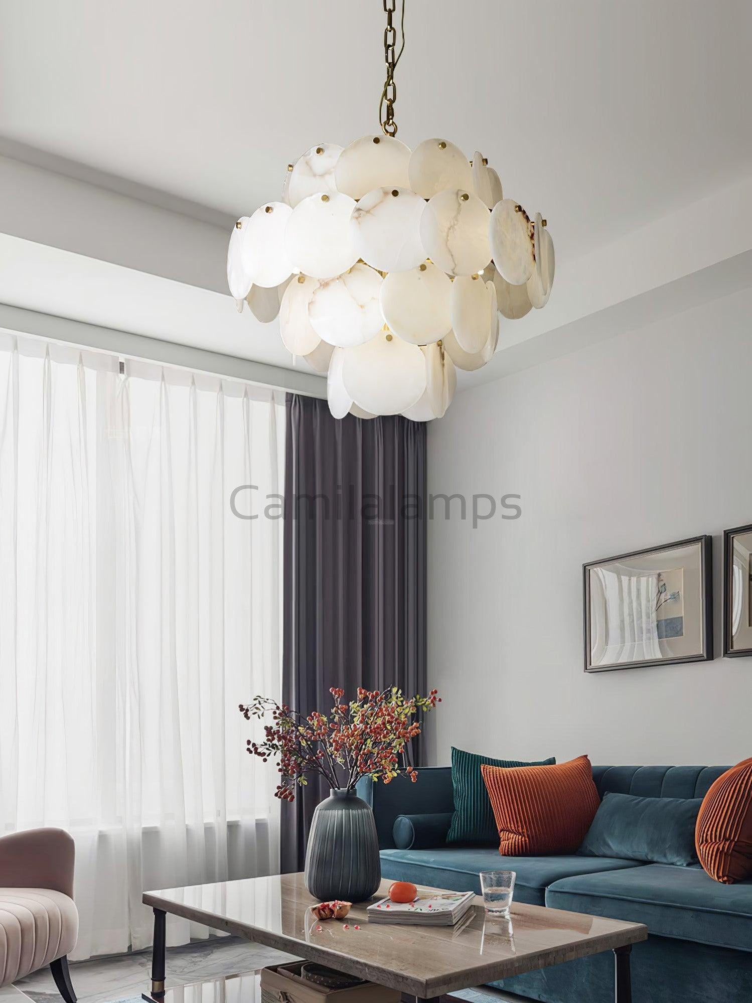Alabaster Shell Brass Chandelier with 2/3/4/5/6 layer - Camilalamps - alaba-11723-16 lay-1Brass-16