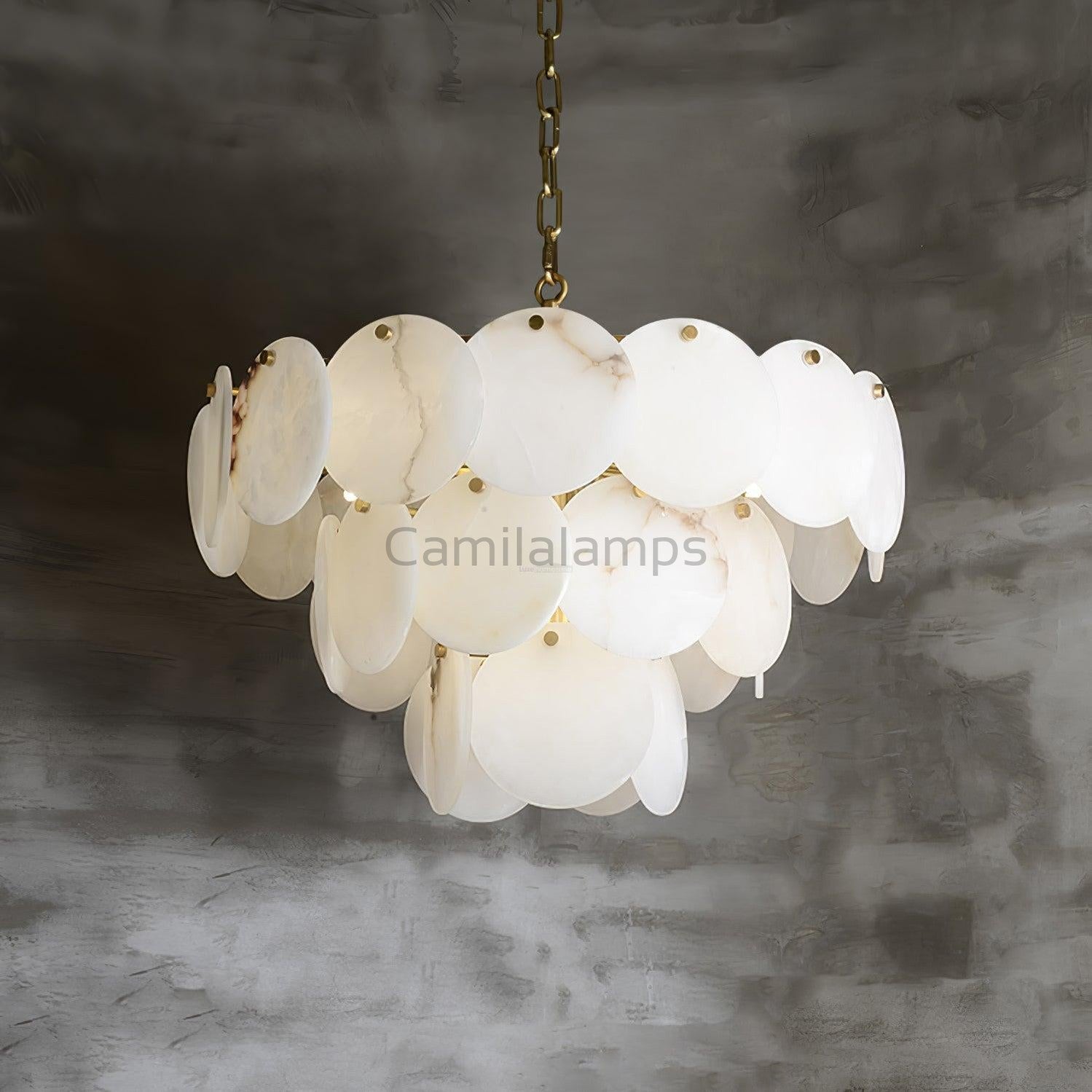 Alabaster Shell Brass Chandelier with 2/3/4/5/6 layer - Camilalamps - alaba-11723-16 lay-1Brass-16
