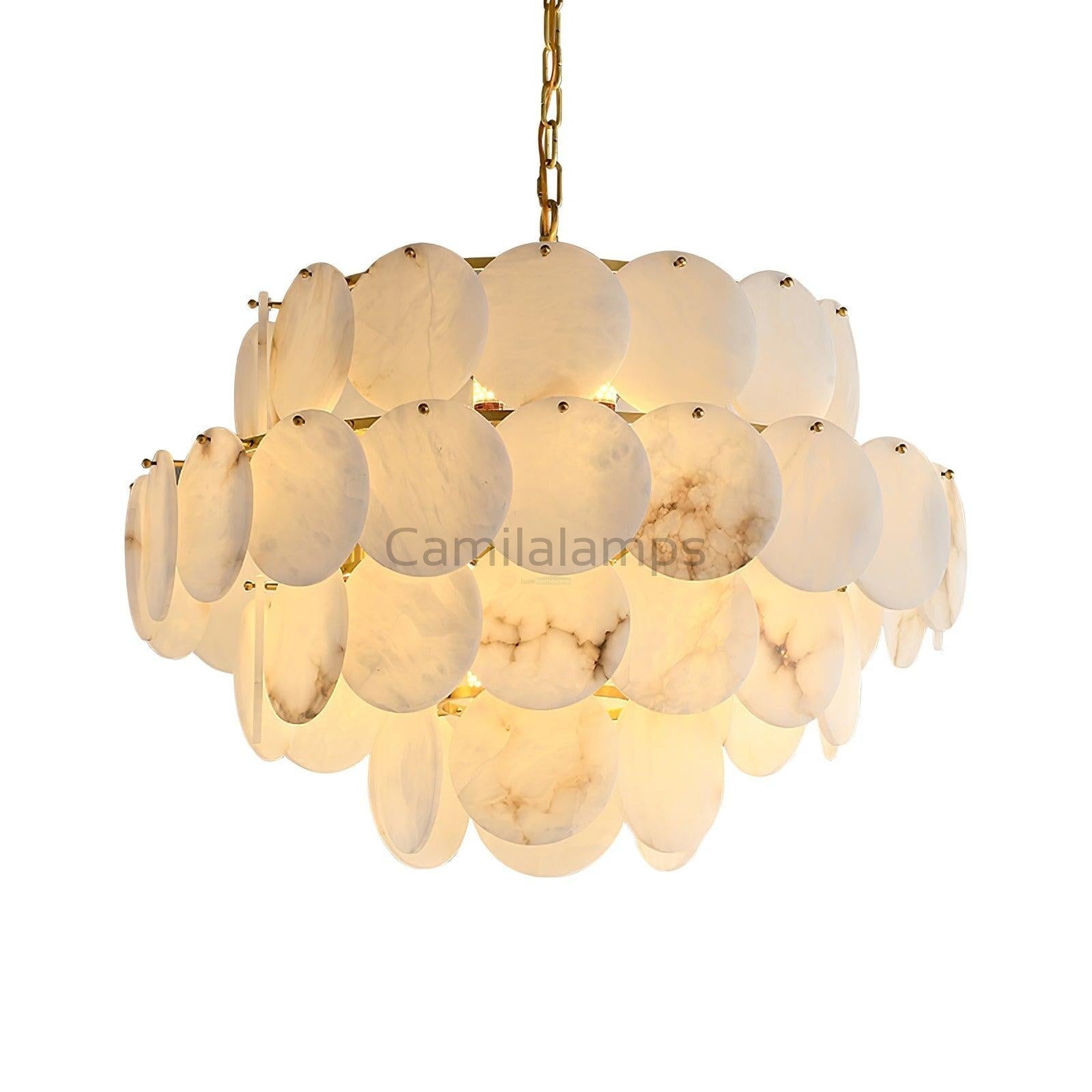 Alabaster Shell Brass Chandelier with 2/3/4/5/6 layer - Camilalamps - Alaba - 1723 - 4 lay - Brass - 4