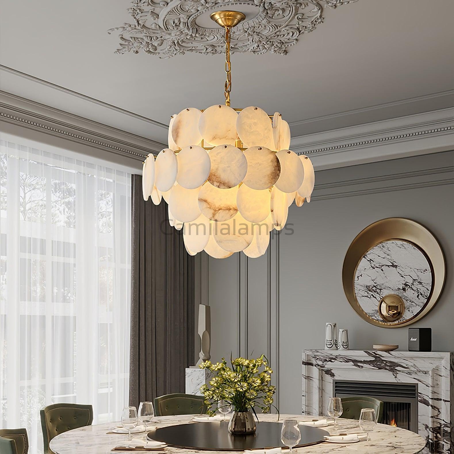 Alabaster Shell Brass Chandelier with 2/3/4/5/6 layer - Camilalamps - alaba-11723-16 lay-1Brass-16