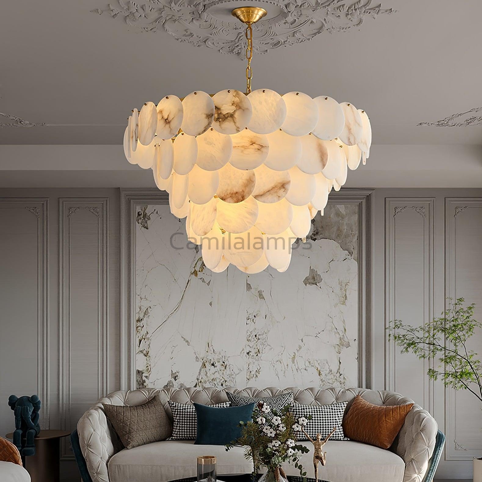 Alabaster Shell Brass Chandelier with 2/3/4/5/6 layer - Camilalamps - alaba-11723-16 lay-1Brass-16