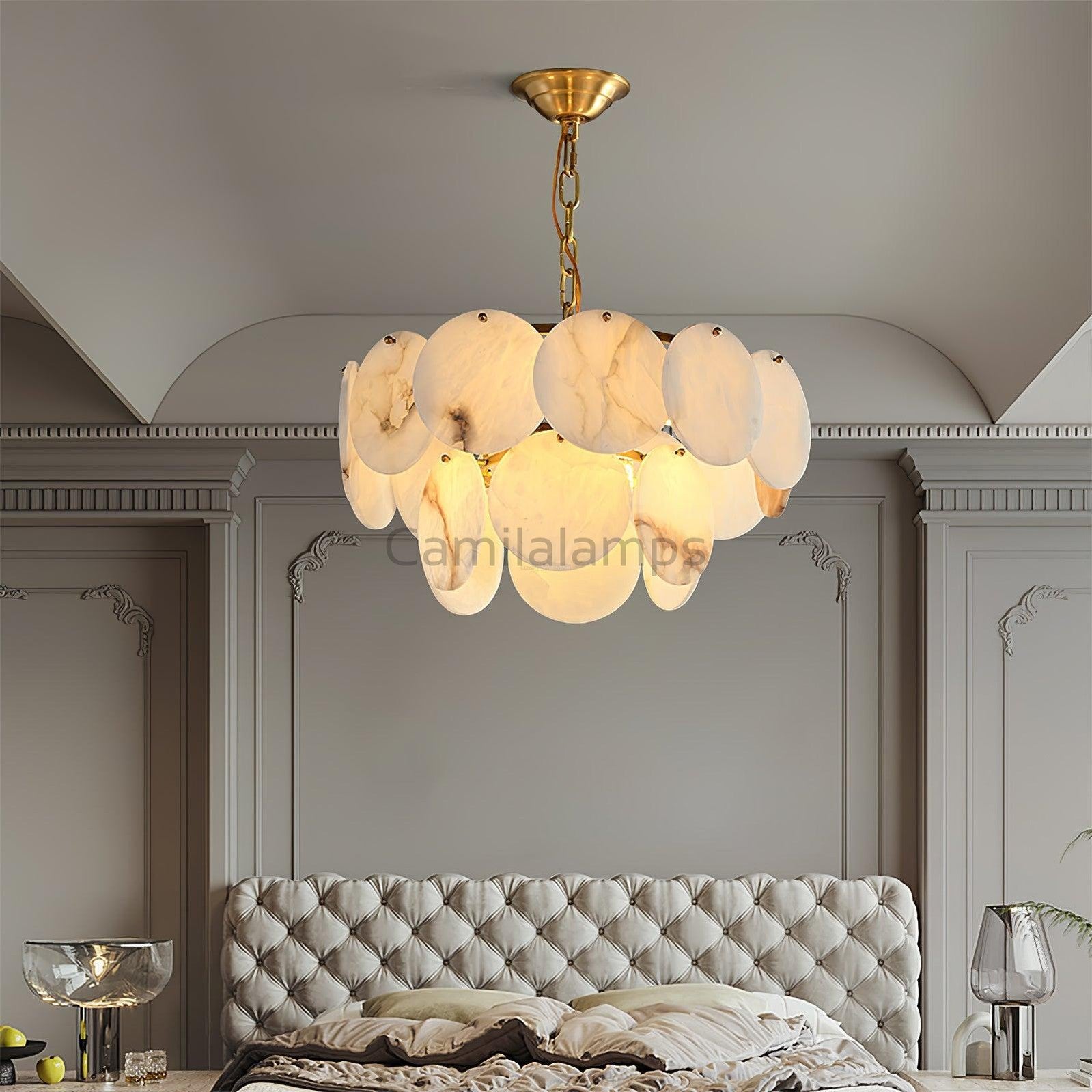 Alabaster Shell Brass Chandelier with 2/3/4/5/6 layer - Camilalamps - alaba-11723-16 lay-1Brass-16