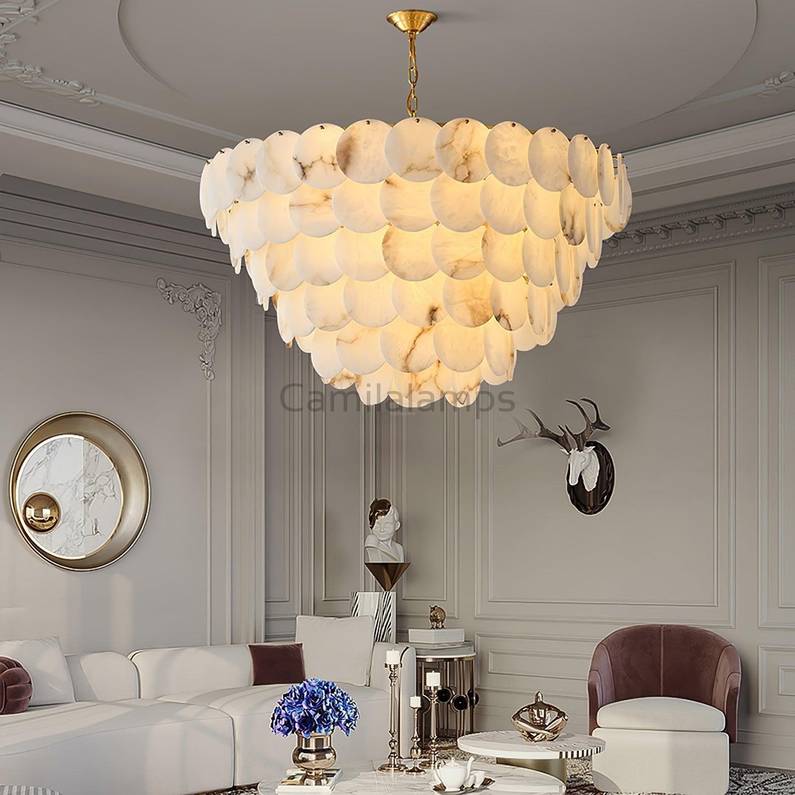 Alabaster Shell Brass Chandelier with 2/3/4/5/6 layer - Camilalamps - alaba-11723-16 lay-1Brass-16