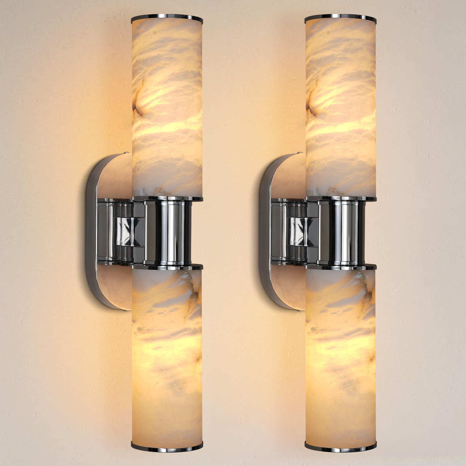 Alabaster Wall Sconce, 22" Brass Bathroom Wall Sconce, Modern Wall Lights Spanish Natural Marble Sconces Lamps for Bedroom, Living Room, Hallway, Stairs, Vanity, Indoor(Gold) - Camilalamps - B0FJD262MF