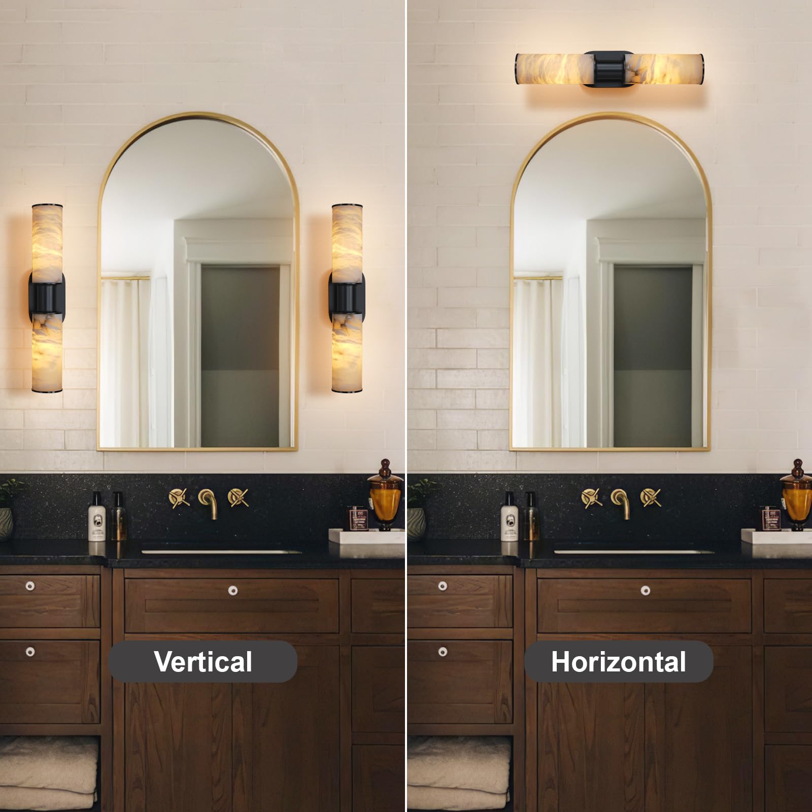 Alabaster Wall Sconce, 22" Brass Bathroom Wall Sconce, Modern Wall Lights Spanish Natural Marble Sconces Lamps for Bedroom, Living Room, Hallway, Stairs, Vanity, Indoor(Gold) - Camilalamps - B0FJDMNXXS