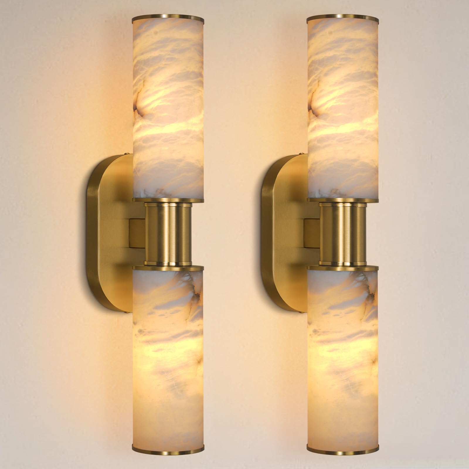 Alabaster Wall Sconce, 22" Brass Bathroom Wall Sconce, Modern Wall Lights Spanish Natural Marble Sconces Lamps for Bedroom, Living Room, Hallway, Stairs, Vanity, Indoor(Gold) - Camilalamps - B0FJDDFQK9