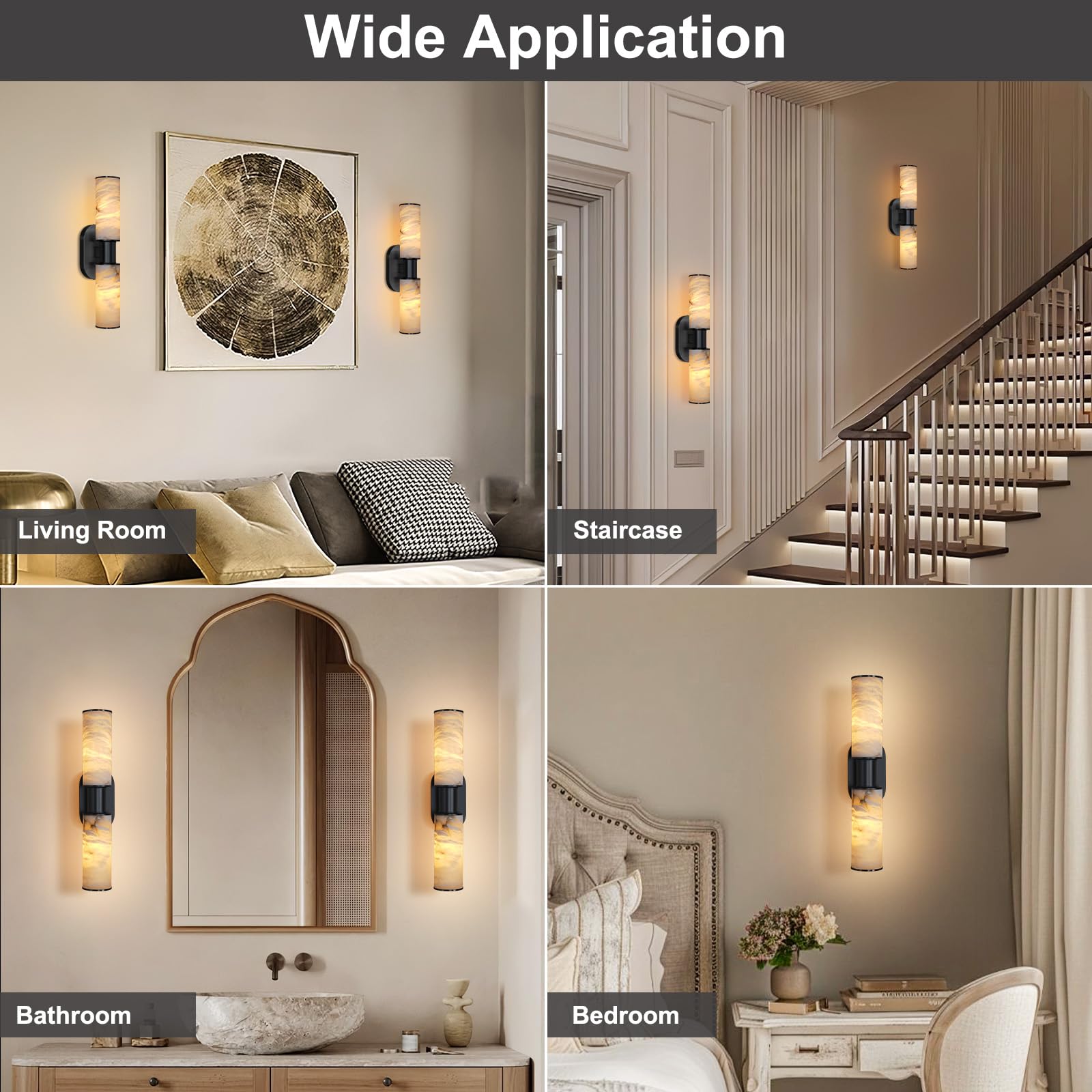 Alabaster Wall Sconce, 22" Brass Bathroom Wall Sconce, Modern Wall Lights Spanish Natural Marble Sconces Lamps for Bedroom, Living Room, Hallway, Stairs, Vanity, Indoor(Gold) - Camilalamps - B0FJDMNXXS