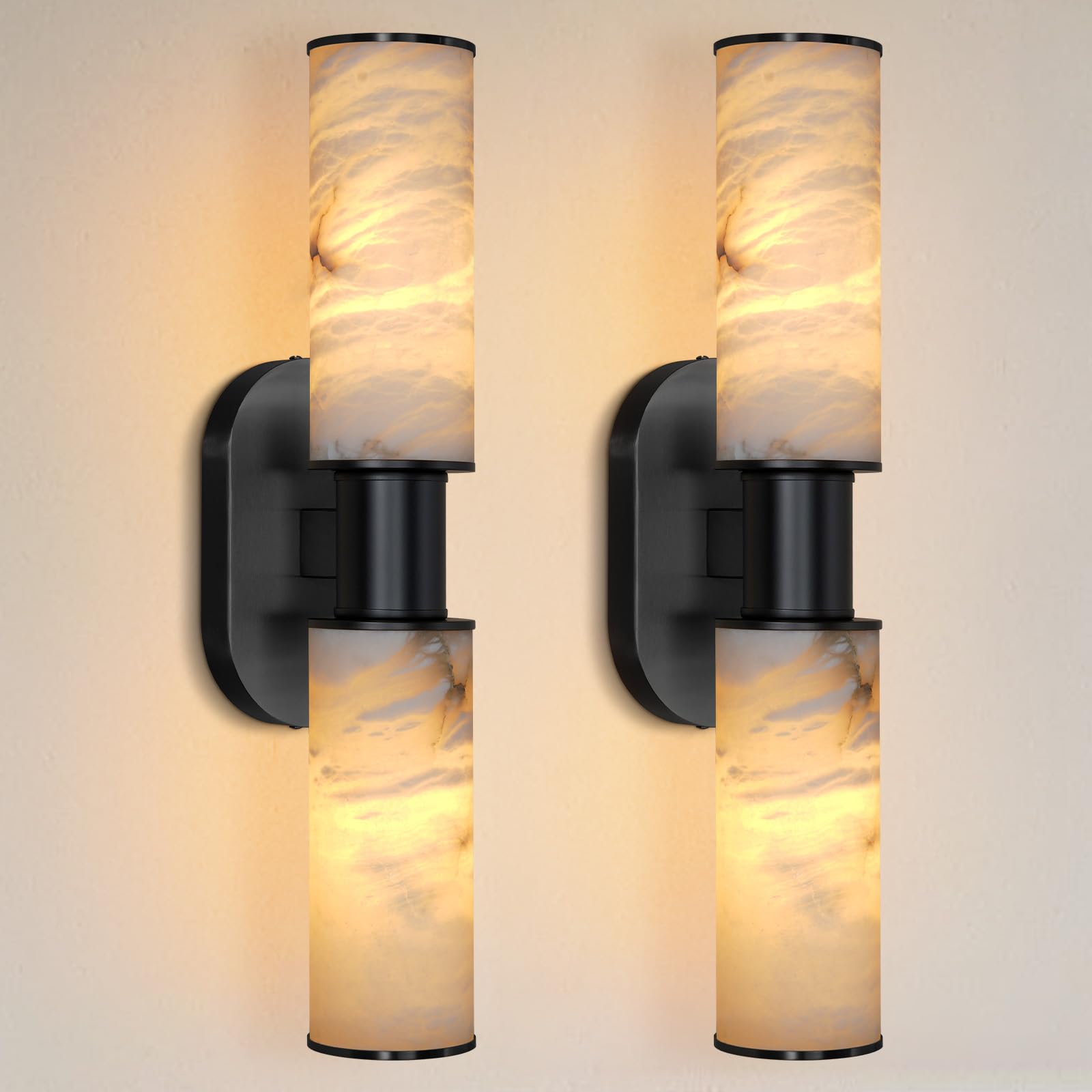Alabaster Wall Sconce, 22" Brass Bathroom Wall Sconce, Modern Wall Lights Spanish Natural Marble Sconces Lamps for Bedroom, Living Room, Hallway, Stairs, Vanity, Indoor(Gold) - Camilalamps - B0FJDMQTNQ