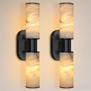 Alabaster Wall Sconce, 22" Brass Bathroom Wall Sconce, Modern Wall Lights Spanish Natural Marble Sconces Lamps for Bedroom, Living Room, Hallway, Stairs, Vanity, Indoor(Gold) - Camilalamps - B0FJDMQTNQ