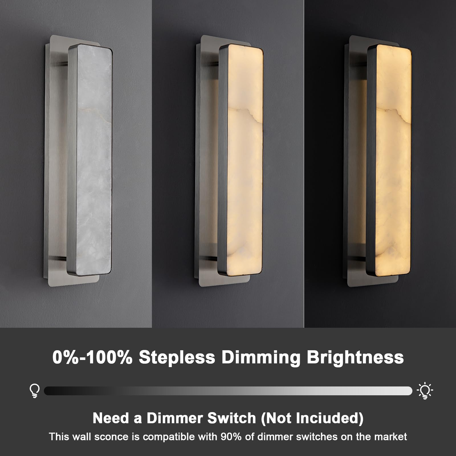 Alabaster Wall Sconces Set of Two, 19.7" Black Bathroom Sconces, Wall Lighting Vanity Light Fixtures, Wall Lamp Indoor Natural Marble for Living Room, Dining Room, Bedroom, Stairs, Foyer - Camilalamps - B0DMLPS3F6