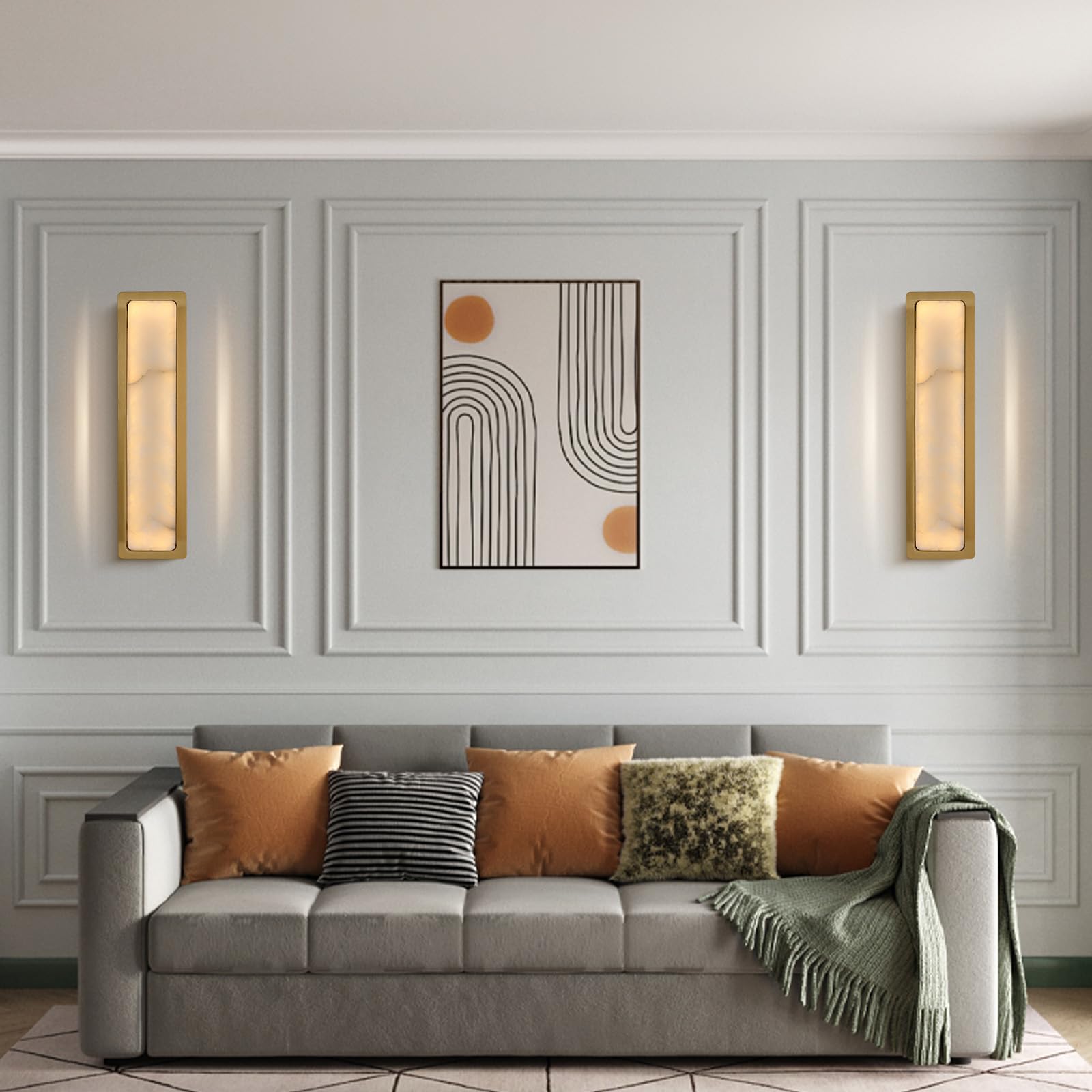 Alabaster Wall Sconces Set of Two, 19.7" Black Bathroom Sconces, Wall Lighting Vanity Light Fixtures, Wall Lamp Indoor Natural Marble for Living Room, Dining Room, Bedroom, Stairs, Foyer - Camilalamps - B0DMLPS3F6