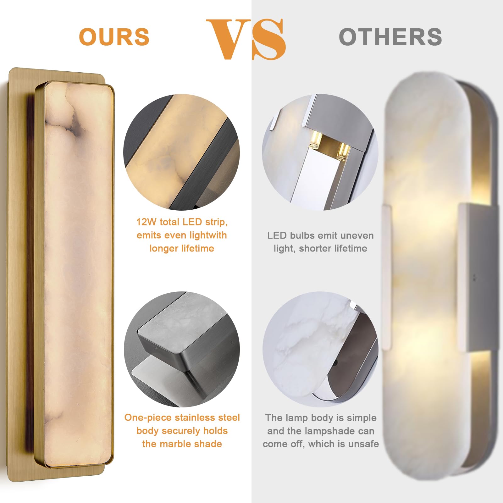 Alabaster Wall Sconces Set of Two, 19.7" Black Bathroom Sconces, Wall Lighting Vanity Light Fixtures, Wall Lamp Indoor Natural Marble for Living Room, Dining Room, Bedroom, Stairs, Foyer - Camilalamps - B0DMLPS3F6