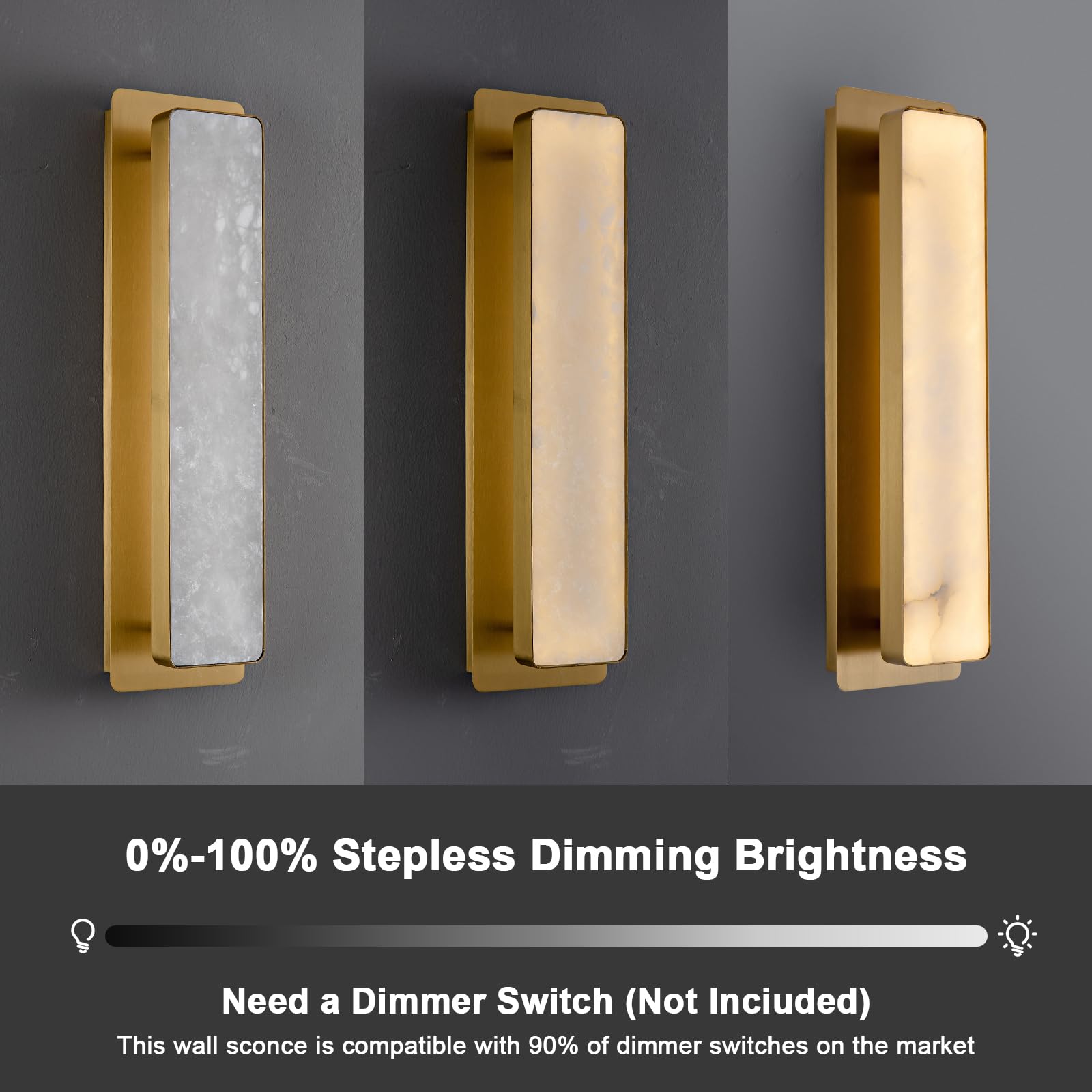 Alabaster Wall Sconces Set of Two, 19.7" Black Bathroom Sconces, Wall Lighting Vanity Light Fixtures, Wall Lamp Indoor Natural Marble for Living Room, Dining Room, Bedroom, Stairs, Foyer - Camilalamps - B0DMLPS3F6