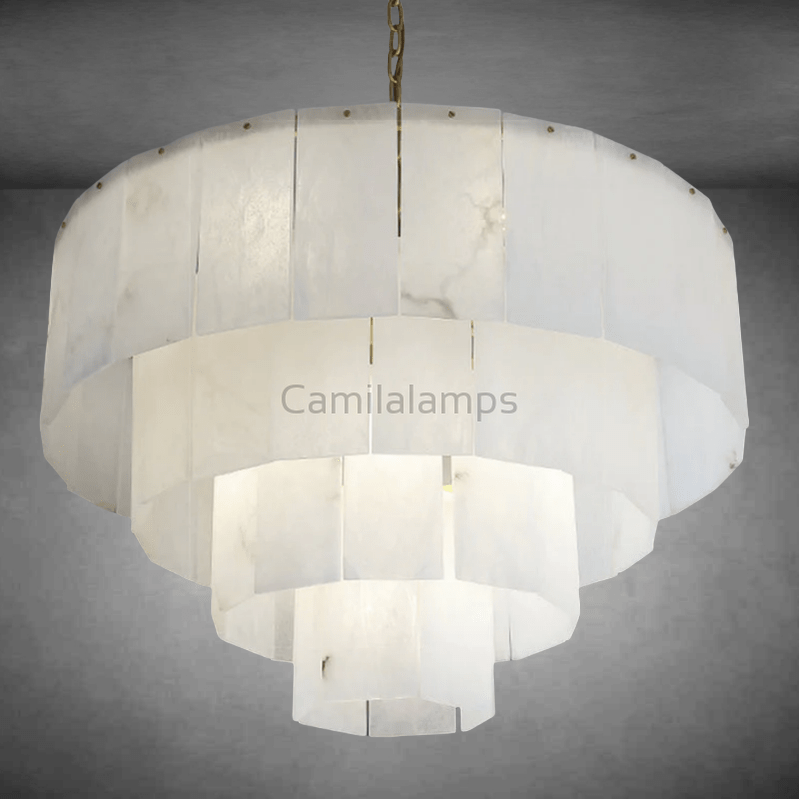 Alaric Alabaster Multi - Layer Round Chandelier - Camilalamps - CAM - AL - 001