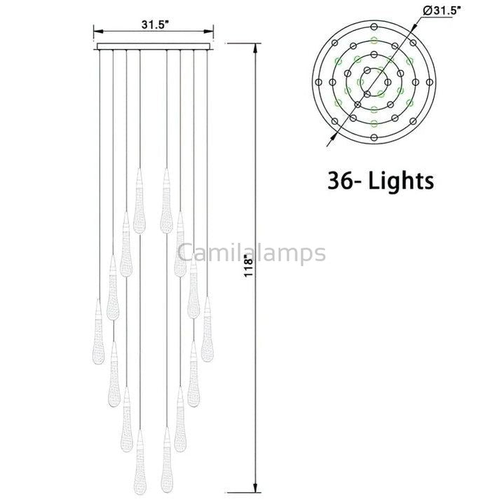 Allure Multi - LED Glass Staircase Chandelier 49 Lights - Camilalamps - Ca-1CLGSC-17