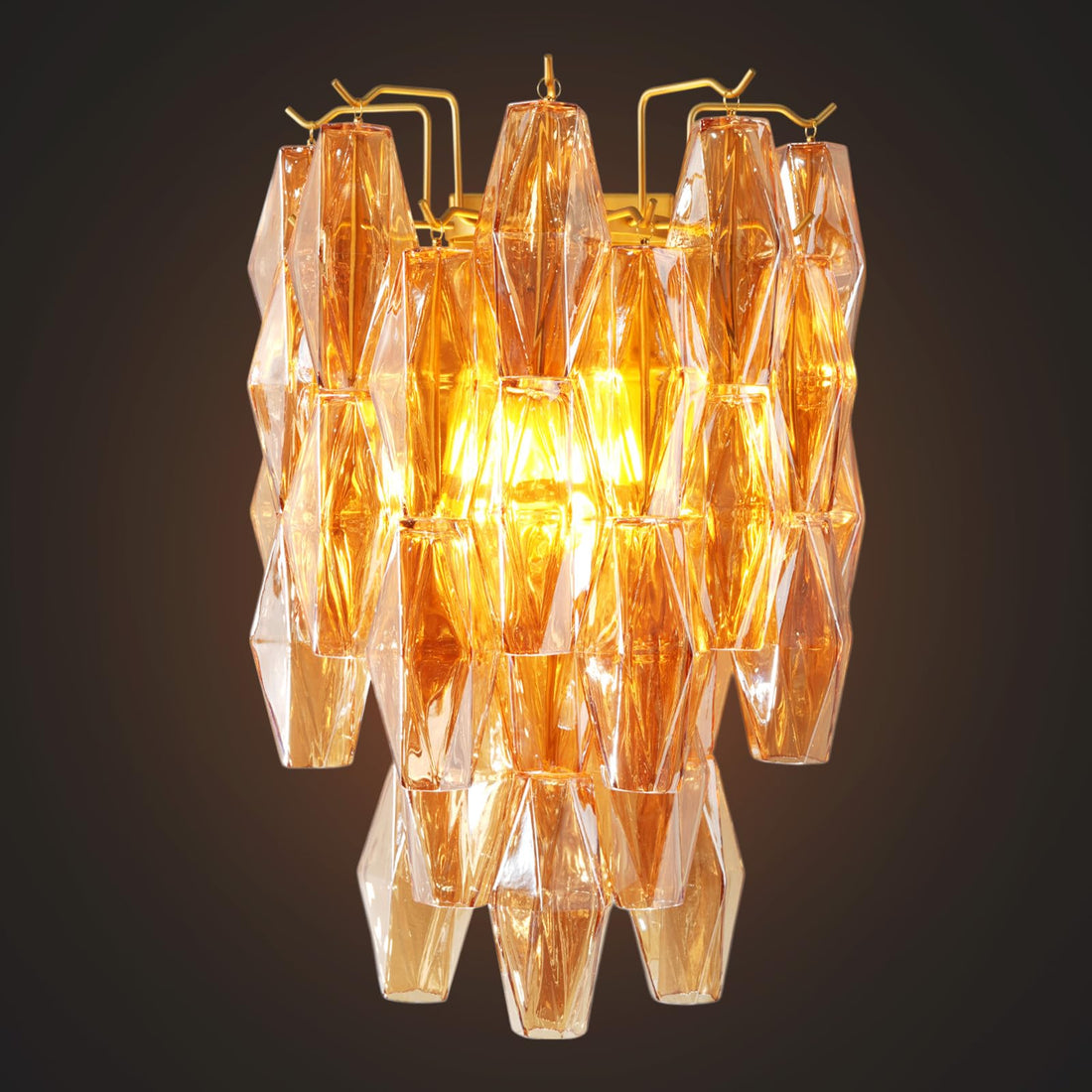 Amber Ceiling Light, 17" Modern Crystal Glass Chandelier for Bedroom, 3 - Light Round Flush Mount Ceiling Ligh for Living Room, Bathroom, Hallway, Entryway – Elegant Warm Lighting Fixture - Camilalamps - B0FC1Q3TNC