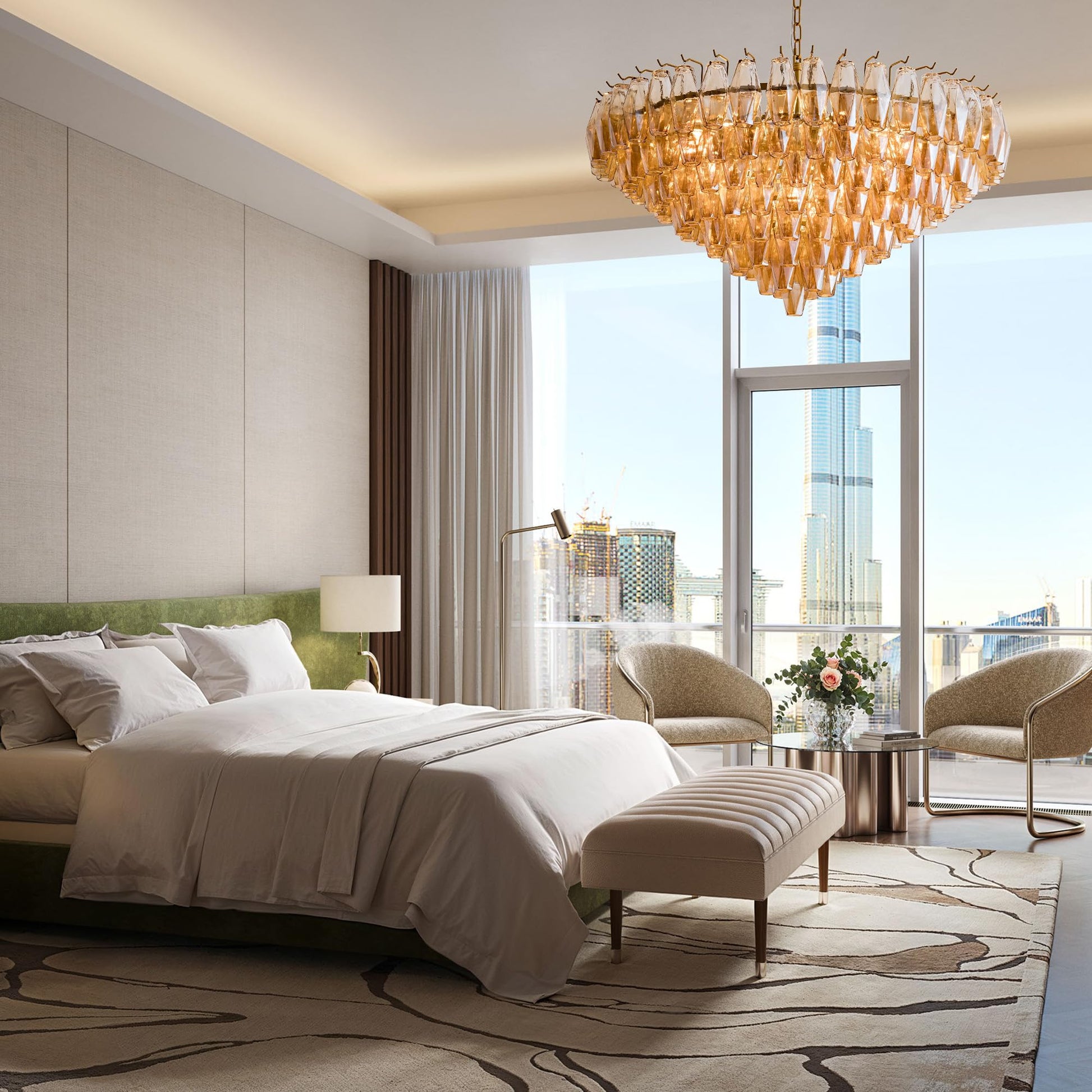 Amber Ceiling Light, 17" Modern Crystal Glass Chandelier for Bedroom, 3 - Light Round Flush Mount Ceiling Ligh for Living Room, Bathroom, Hallway, Entryway – Elegant Warm Lighting Fixture - Camilalamps - B0DQLDBCMH