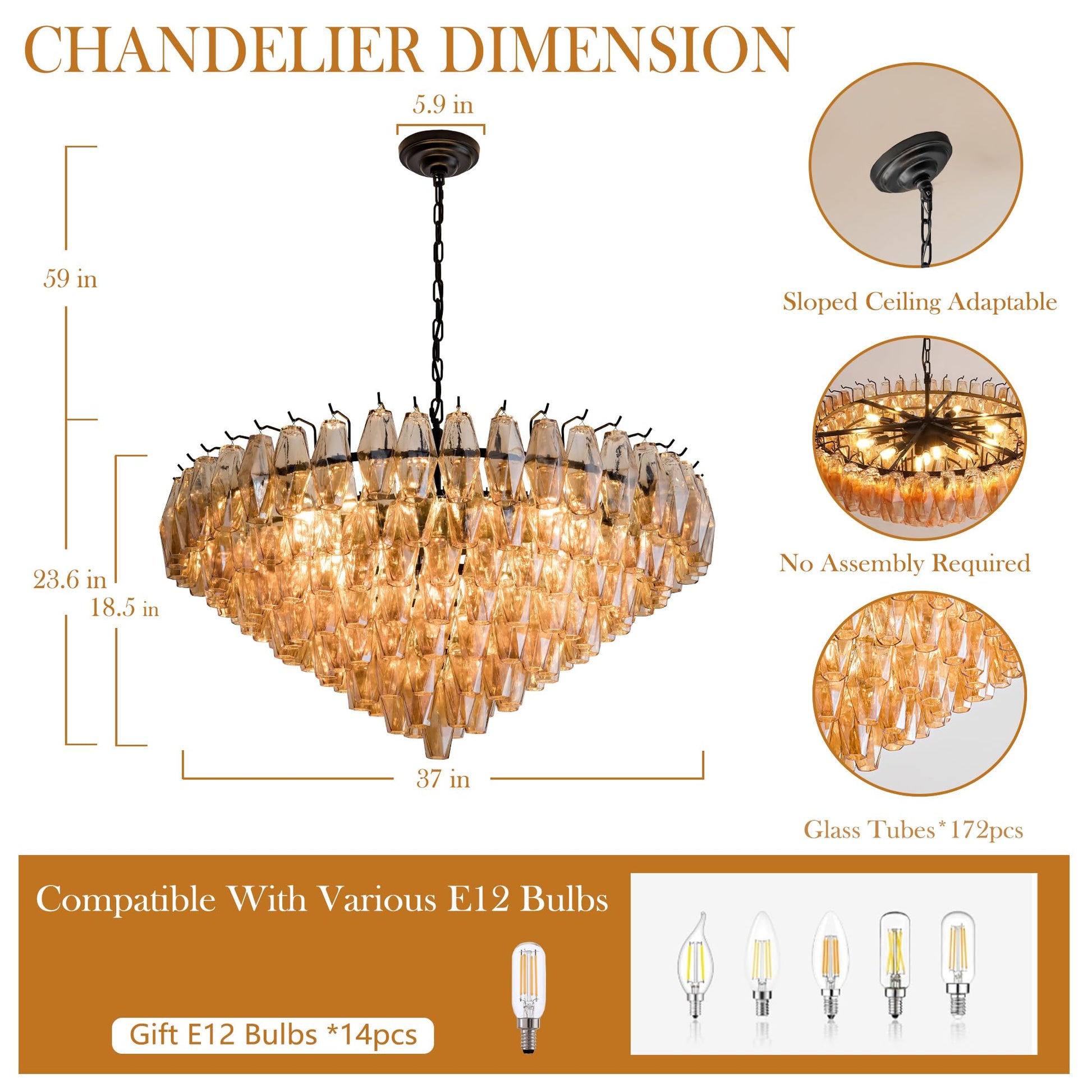 Amber Ceiling Light, 17" Modern Crystal Glass Chandelier for Bedroom, 3 - Light Round Flush Mount Ceiling Ligh for Living Room, Bathroom, Hallway, Entryway – Elegant Warm Lighting Fixture - Camilalamps - B0DQLDBCMH