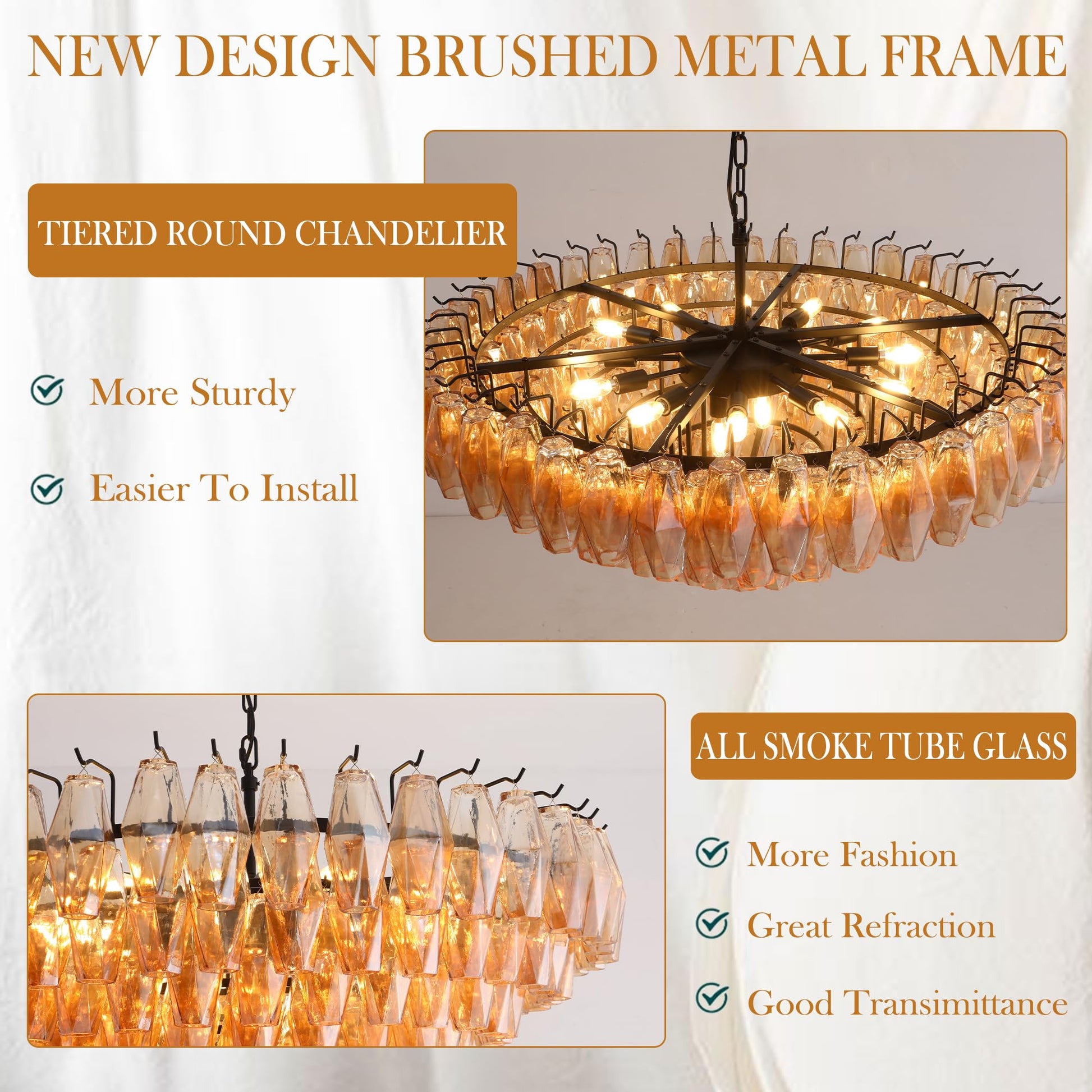 Amber Ceiling Light, 17" Modern Crystal Glass Chandelier for Bedroom, 3 - Light Round Flush Mount Ceiling Ligh for Living Room, Bathroom, Hallway, Entryway – Elegant Warm Lighting Fixture - Camilalamps - B0DQLDBCMH