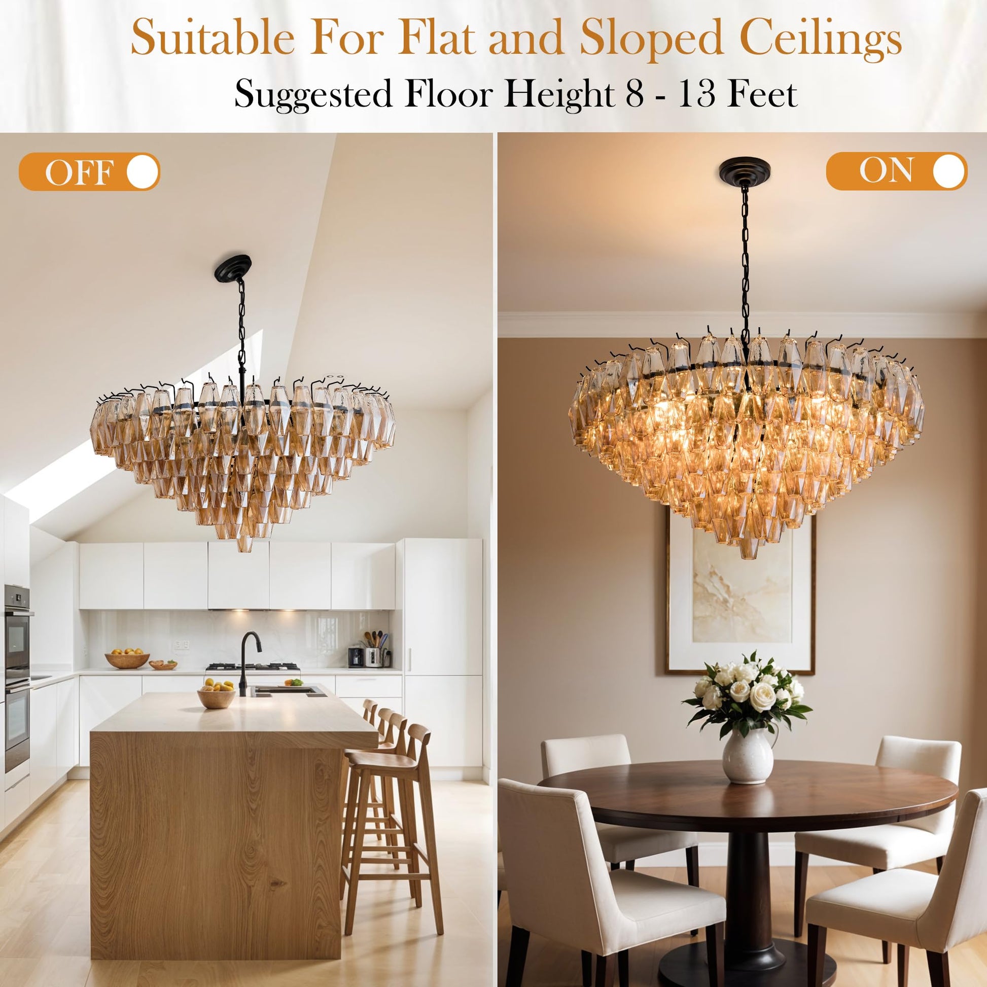 Amber Ceiling Light, 17" Modern Crystal Glass Chandelier for Bedroom, 3 - Light Round Flush Mount Ceiling Ligh for Living Room, Bathroom, Hallway, Entryway – Elegant Warm Lighting Fixture - Camilalamps - B0DQLDBCMH