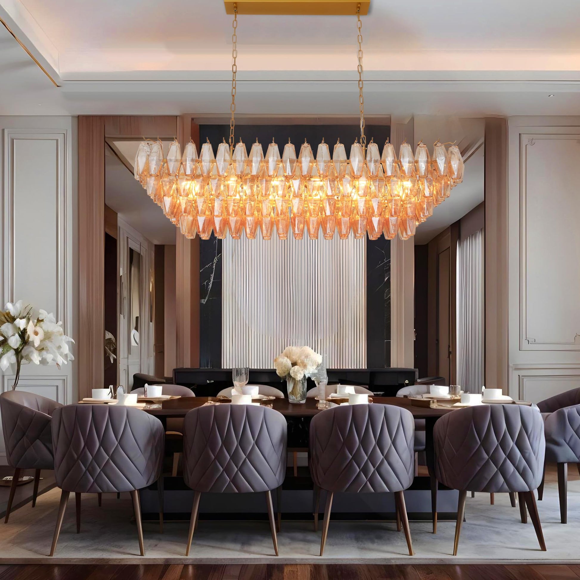 Amber Ceiling Light, 17" Modern Crystal Glass Chandelier for Bedroom, 3 - Light Round Flush Mount Ceiling Ligh for Living Room, Bathroom, Hallway, Entryway – Elegant Warm Lighting Fixture - Camilalamps - B0DQLDBCMH