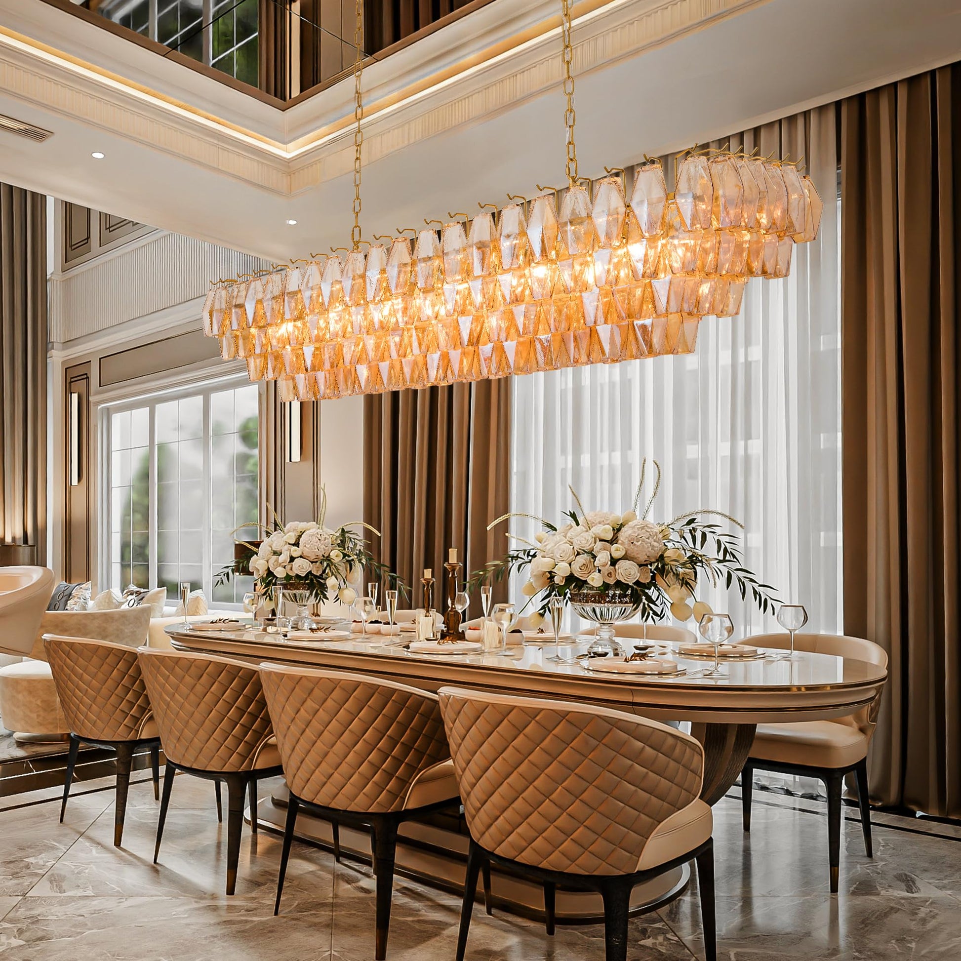 Amber Ceiling Light, 17" Modern Crystal Glass Chandelier for Bedroom, 3 - Light Round Flush Mount Ceiling Ligh for Living Room, Bathroom, Hallway, Entryway – Elegant Warm Lighting Fixture - Camilalamps - B0DQLDBCMH