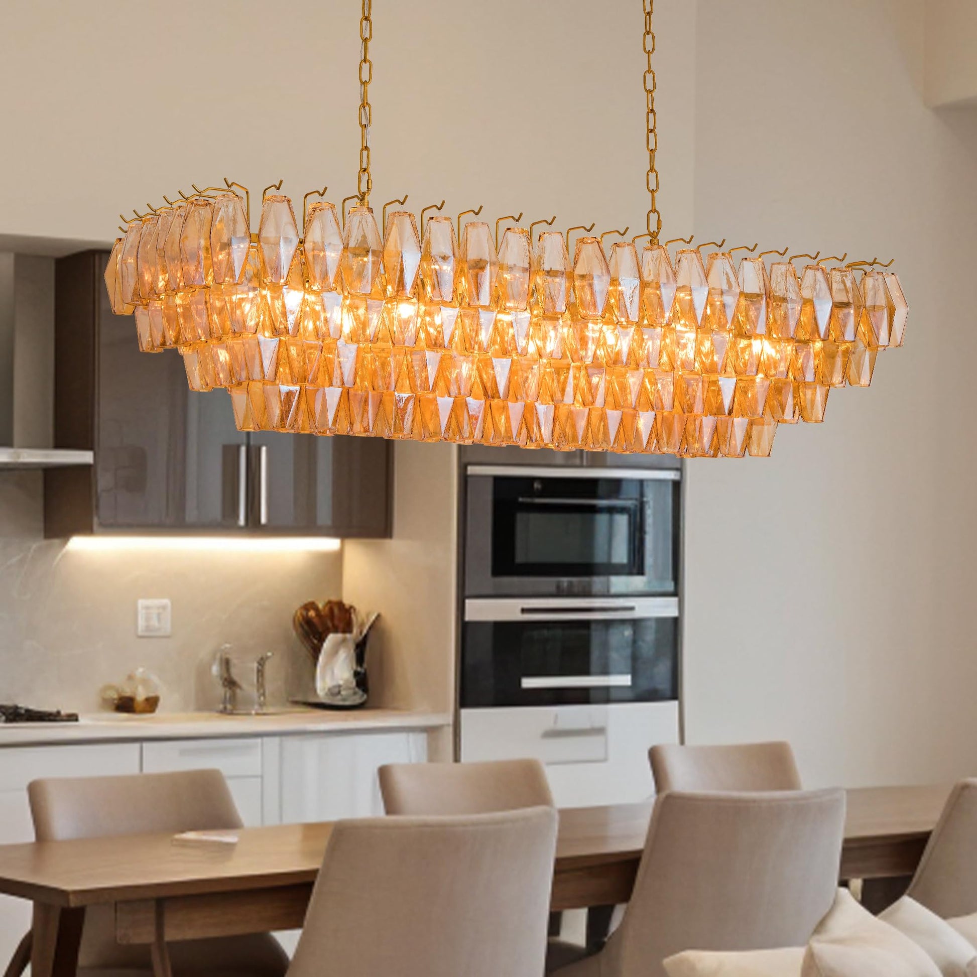 Amber Ceiling Light, 17" Modern Crystal Glass Chandelier for Bedroom, 3 - Light Round Flush Mount Ceiling Ligh for Living Room, Bathroom, Hallway, Entryway – Elegant Warm Lighting Fixture - Camilalamps - B0DQLDBCMH