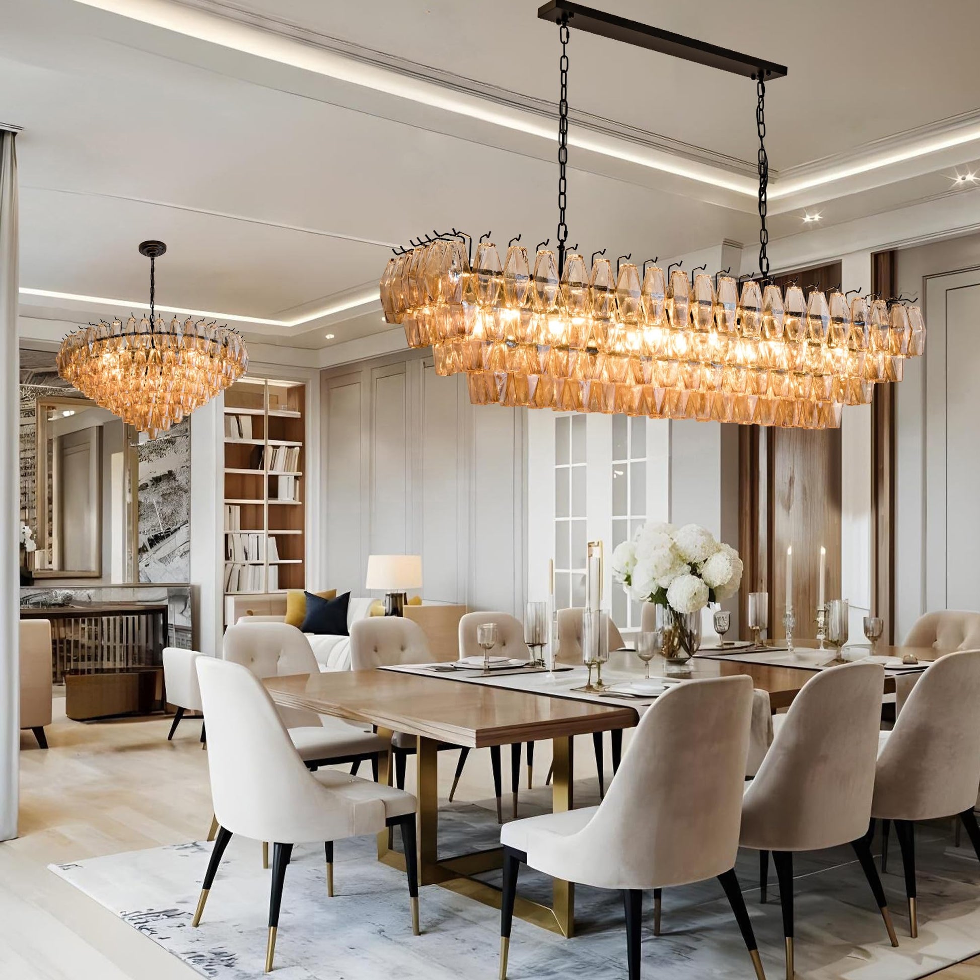 Amber Ceiling Light, 17" Modern Crystal Glass Chandelier for Bedroom, 3 - Light Round Flush Mount Ceiling Ligh for Living Room, Bathroom, Hallway, Entryway – Elegant Warm Lighting Fixture - Camilalamps - B0DQLDBCMH