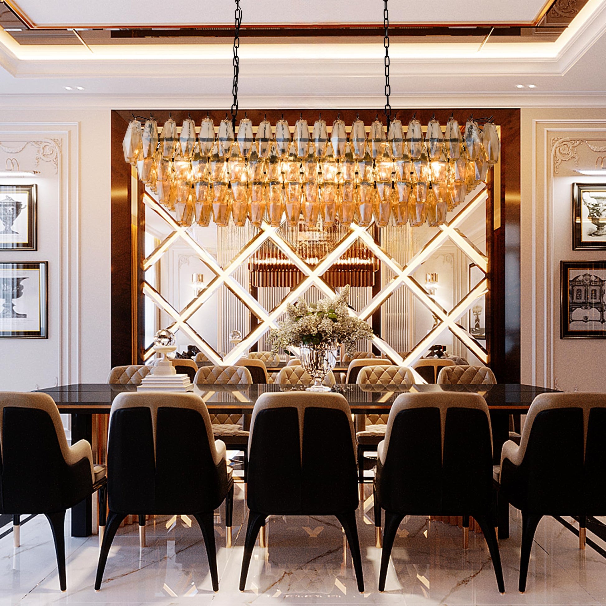 Amber Ceiling Light, 17" Modern Crystal Glass Chandelier for Bedroom, 3 - Light Round Flush Mount Ceiling Ligh for Living Room, Bathroom, Hallway, Entryway – Elegant Warm Lighting Fixture - Camilalamps - B0DQLDBCMH