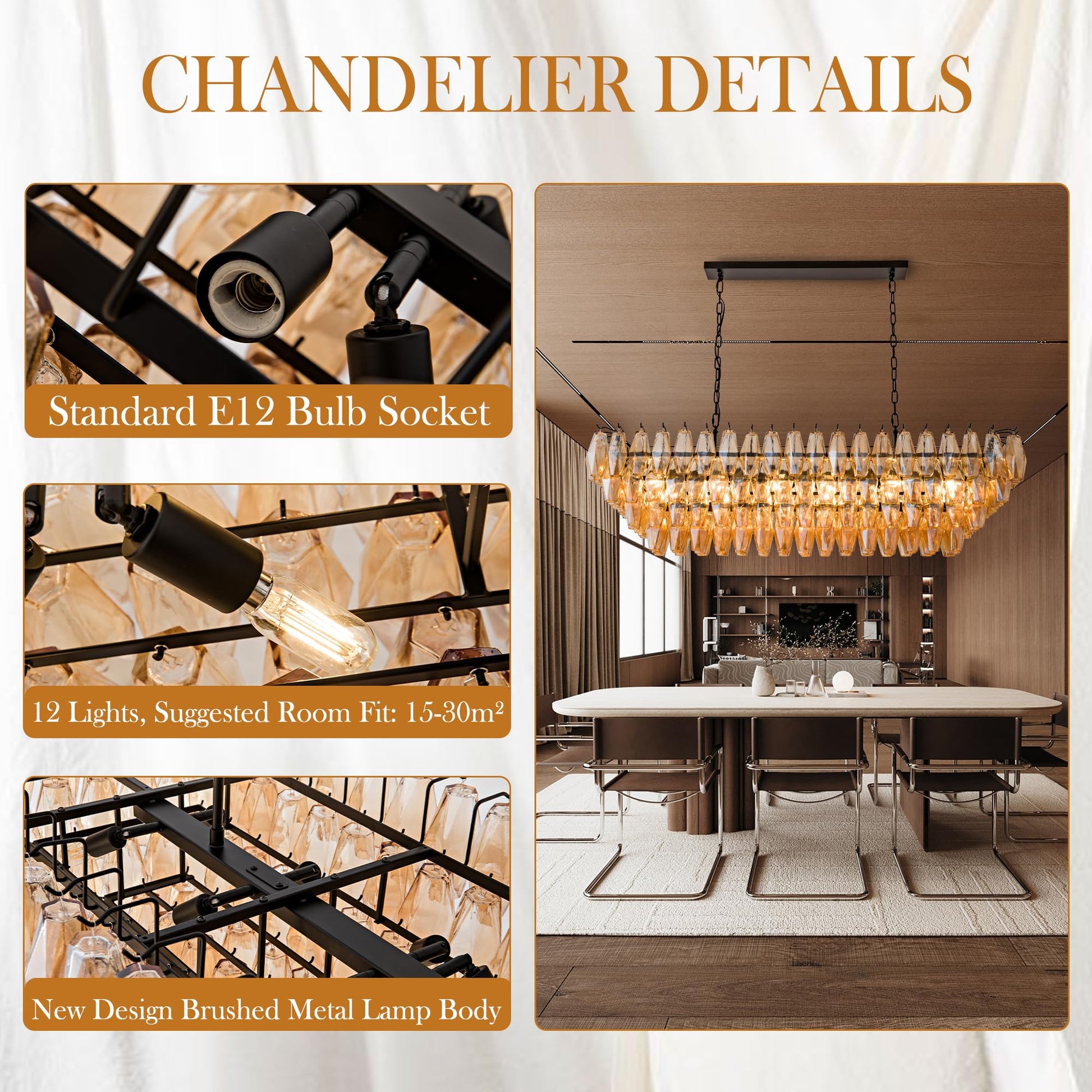 Amber Ceiling Light, 17" Modern Crystal Glass Chandelier for Bedroom, 3 - Light Round Flush Mount Ceiling Ligh for Living Room, Bathroom, Hallway, Entryway – Elegant Warm Lighting Fixture - Camilalamps - B0DQLDBCMH