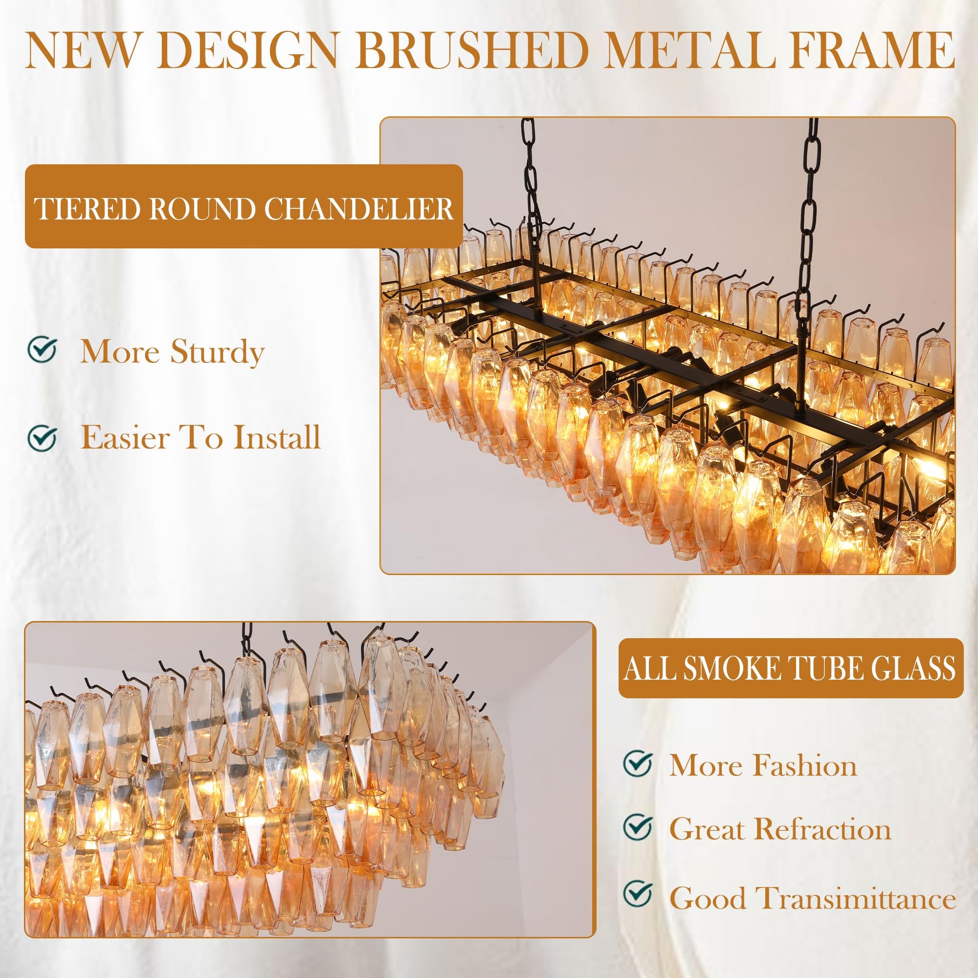 Amber Ceiling Light, 17" Modern Crystal Glass Chandelier for Bedroom, 3 - Light Round Flush Mount Ceiling Ligh for Living Room, Bathroom, Hallway, Entryway – Elegant Warm Lighting Fixture - Camilalamps - B0DQLDBCMH