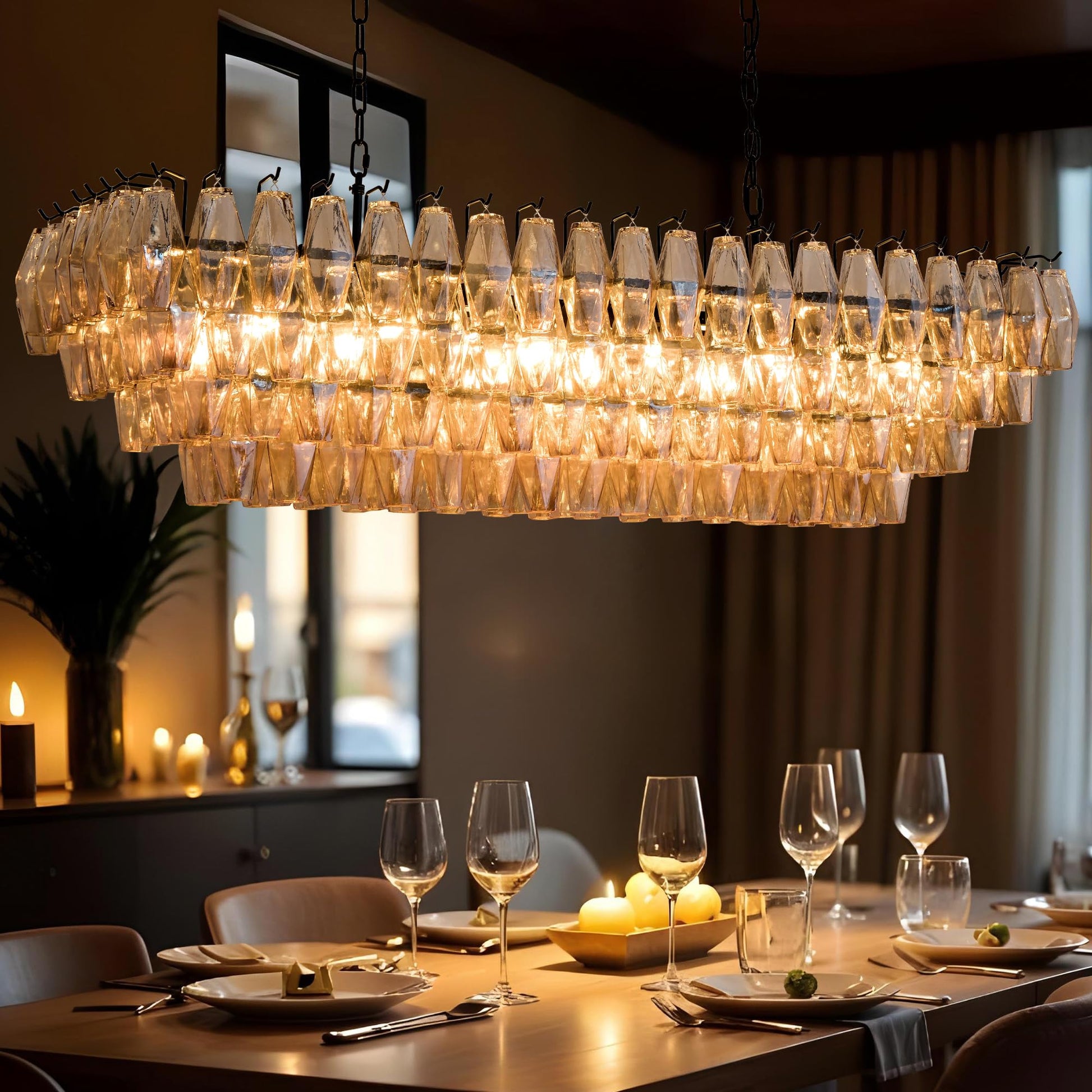 Amber Ceiling Light, 17" Modern Crystal Glass Chandelier for Bedroom, 3 - Light Round Flush Mount Ceiling Ligh for Living Room, Bathroom, Hallway, Entryway – Elegant Warm Lighting Fixture - Camilalamps - B0DQLDBCMH