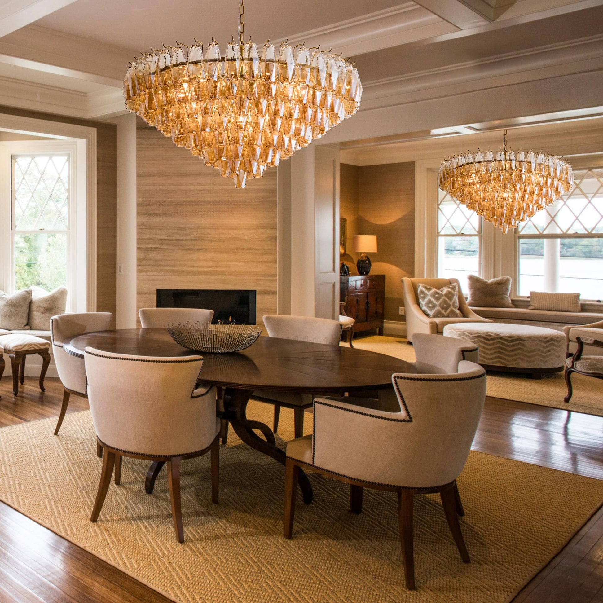 Amber Ceiling Light, 17" Modern Crystal Glass Chandelier for Bedroom, 3 - Light Round Flush Mount Ceiling Ligh for Living Room, Bathroom, Hallway, Entryway – Elegant Warm Lighting Fixture - Camilalamps - B0DQLDBCMH