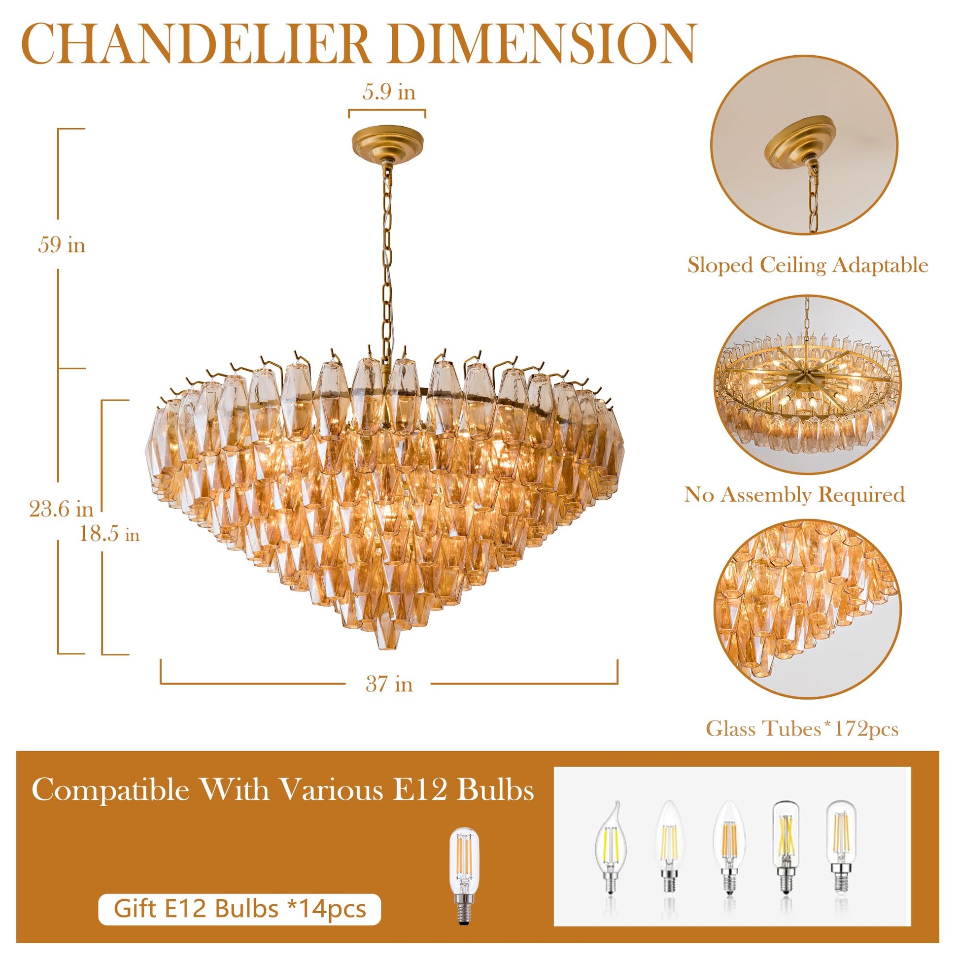 Amber Ceiling Light, 17" Modern Crystal Glass Chandelier for Bedroom, 3 - Light Round Flush Mount Ceiling Ligh for Living Room, Bathroom, Hallway, Entryway – Elegant Warm Lighting Fixture - Camilalamps - B0DQLDBCMH