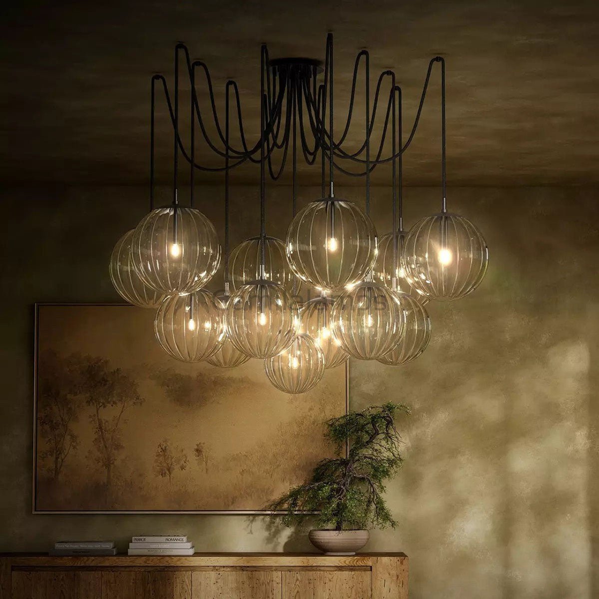 Art Crystal Ball Spider Chandelier Clear Ribbon Glass - Camilalamps - CA - SP - 10074