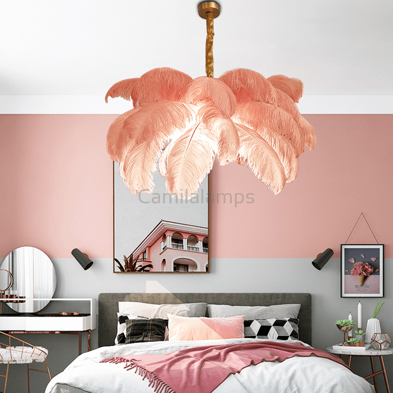 Art Deco Colorized Feather Brass Branch Chandelier - Camilalamps - ILC0503