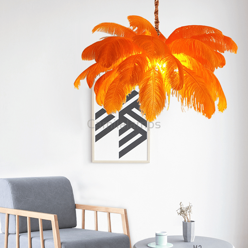 Art Deco Colorized Feather Brass Branch Chandelier - Camilalamps - ILC0503