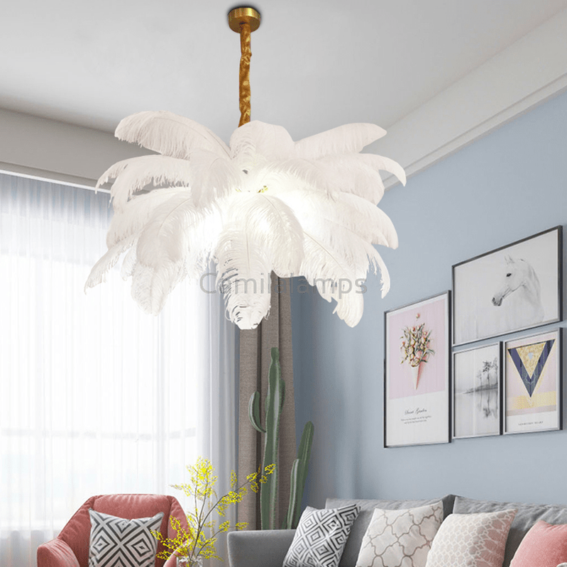 Art Deco Colorized Feather Brass Branch Chandelier - Camilalamps - ILC0503