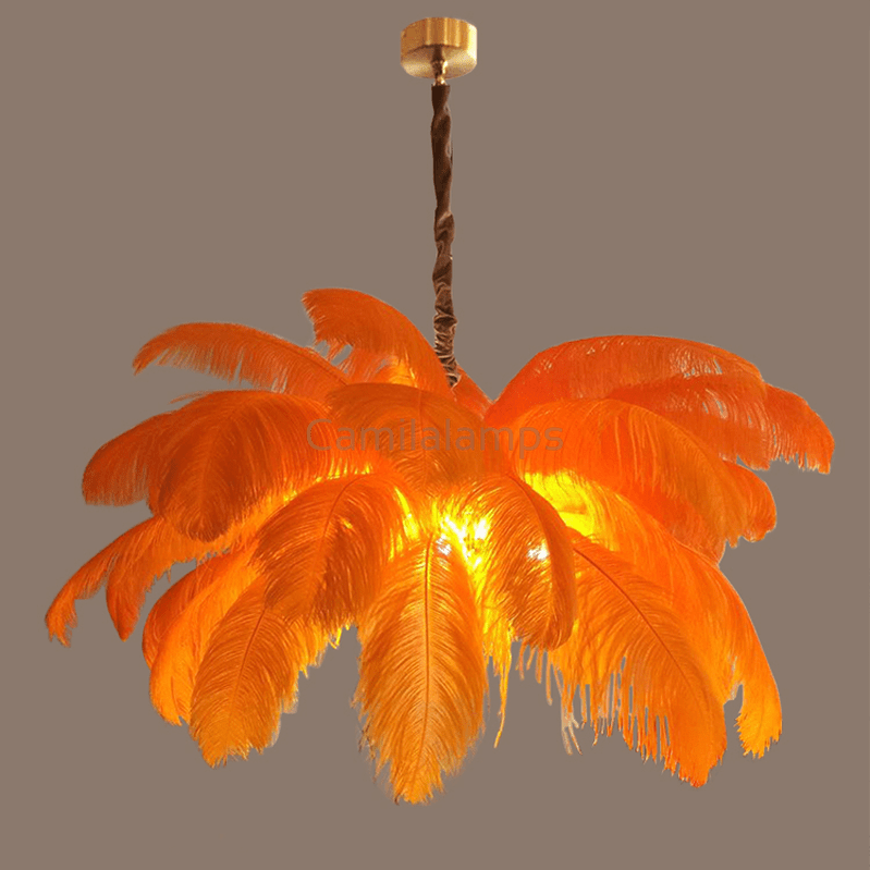 Art Deco Colorized Feather Brass Branch Chandelier - Camilalamps - ILC0504