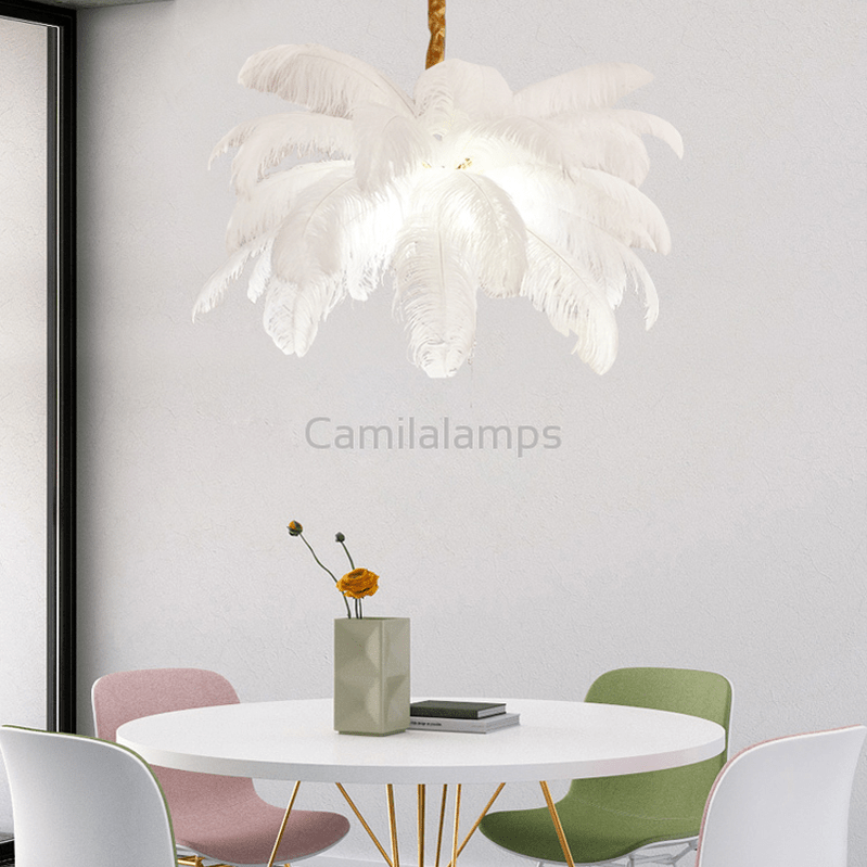 Art Deco Colorized Feather Brass Branch Chandelier - Camilalamps - ILC0505