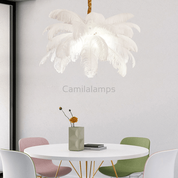 Art Deco Colorized Feather Brass Branch Chandelier - Camilalamps - ILC0505