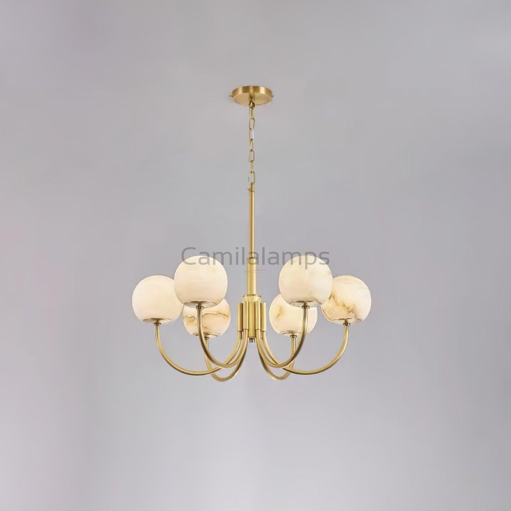 Aurelian Alabaster Globe Chandelier with 6/8/10/12 heads - Camilalamps - aurel-11760-16 Hea-1Brass-11